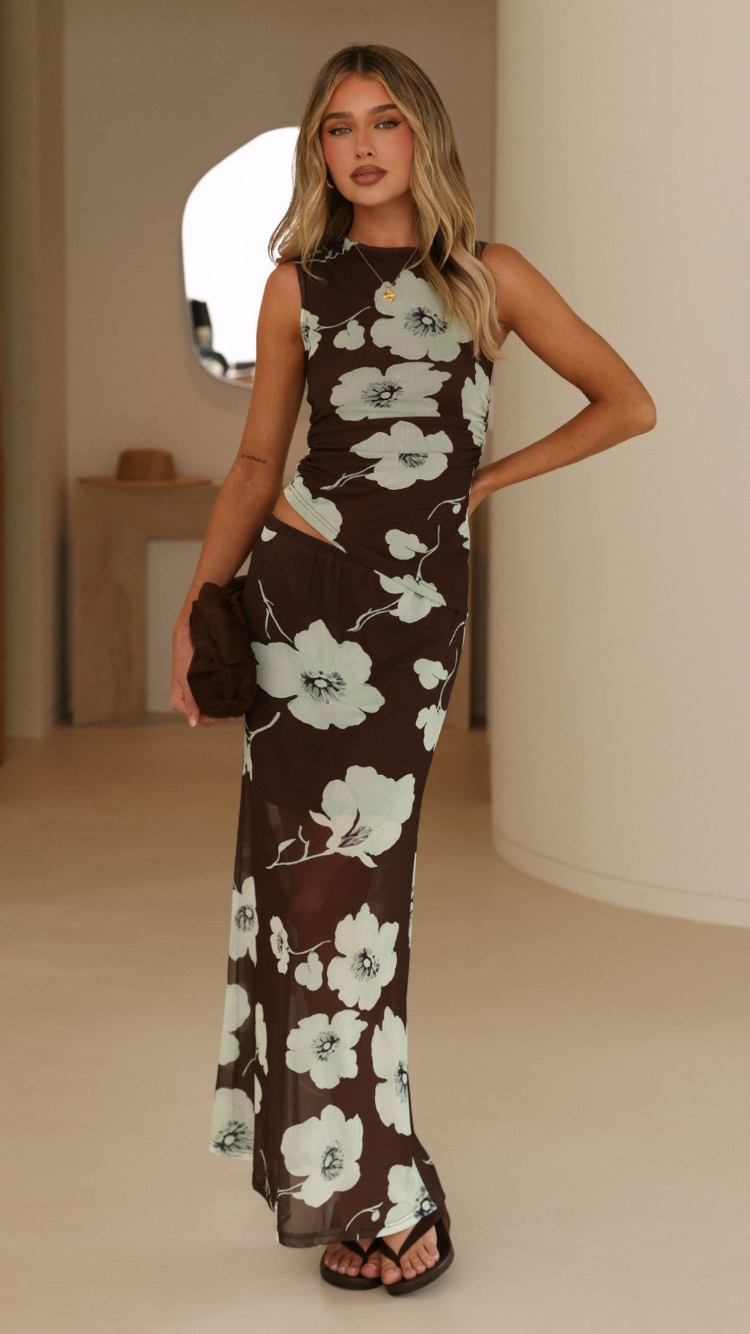 sheer maxi skirt dress Billy J Women's Onella Color:Yellow Green Floral The versatile design transitions Hardware Sleeveless Tank Dress mar26whsale