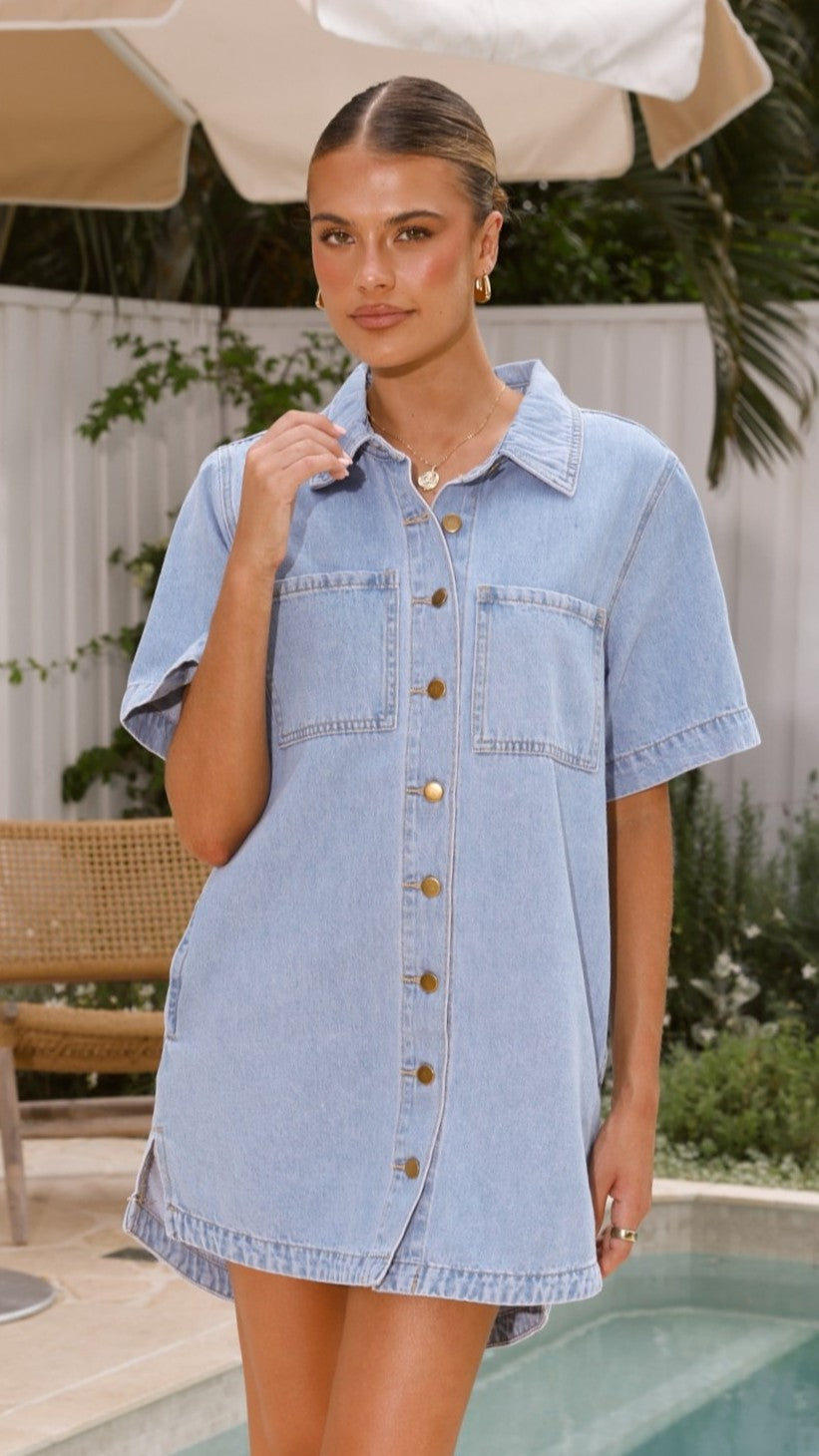 billy j denim dress Maliha Button Up Mini Dress
