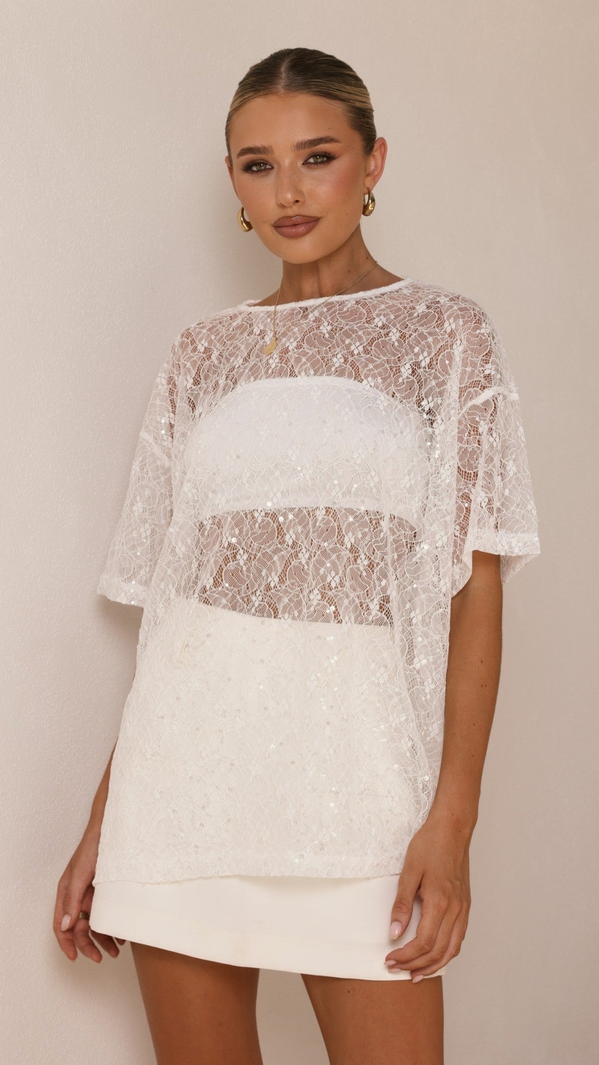 Zebia Sheer Sequin Lace Top - White - Buy Women's Tops - Billy J