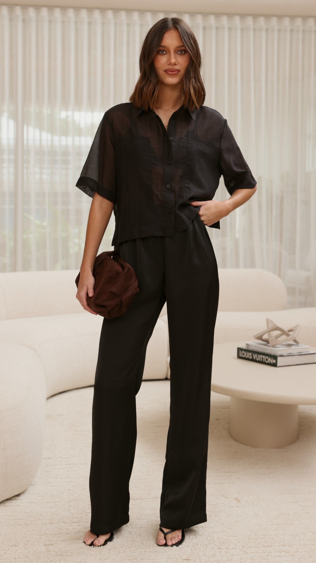 Deanna Sheer Button Up Shirt - Black - Billy J