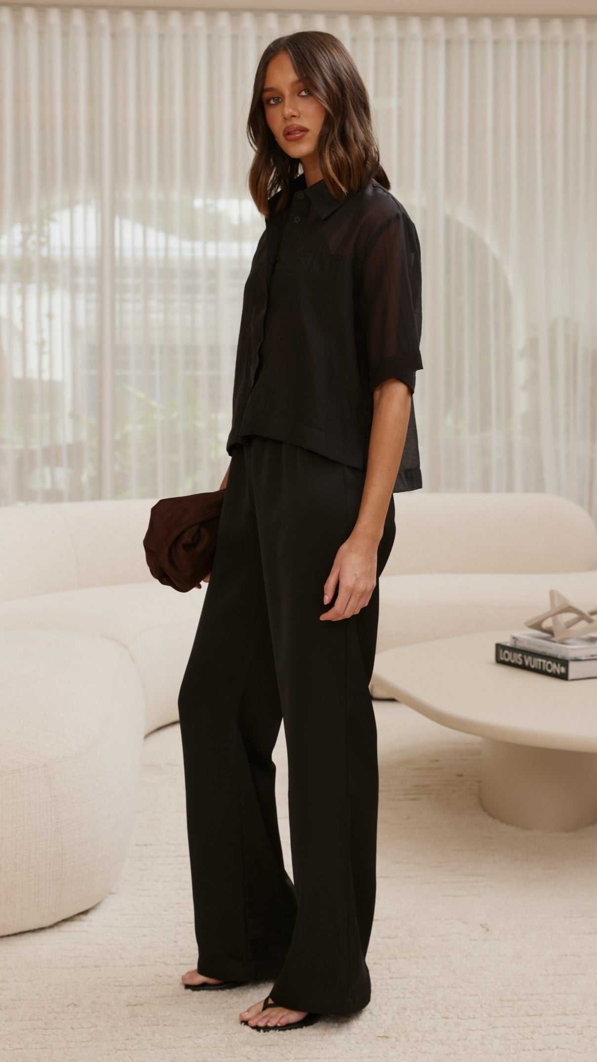 Deanna Sheer Button Up Shirt - Black - Billy J