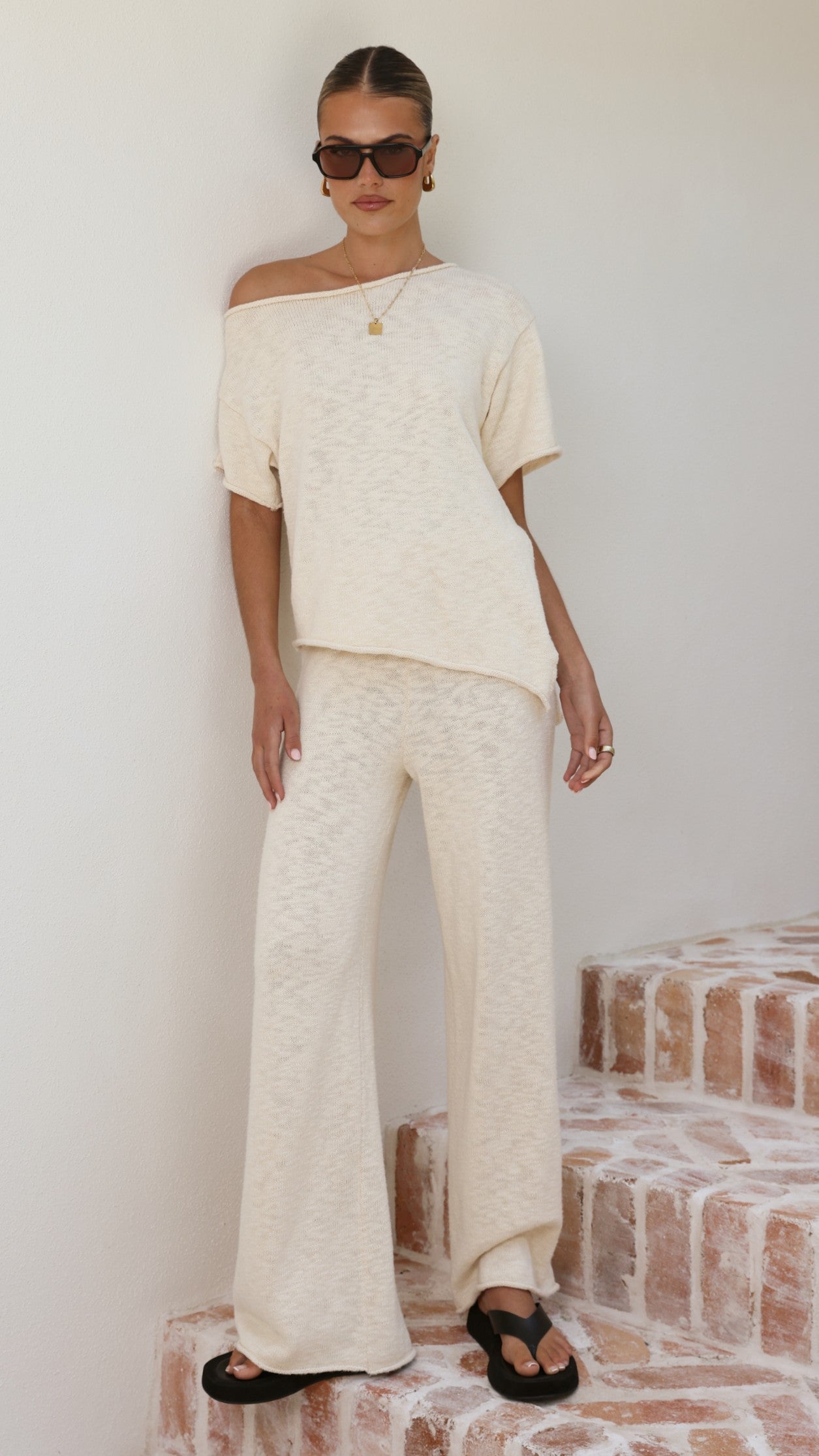 Cascadia Off Shoulder T-Shirt - Cream - Billy J