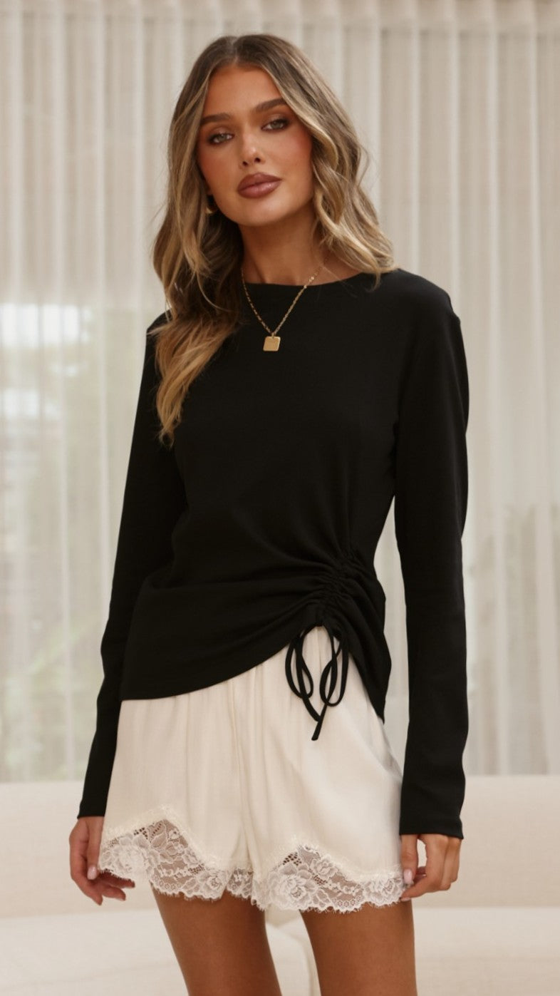Lydia Long Sleeve Top - Black - Billy J