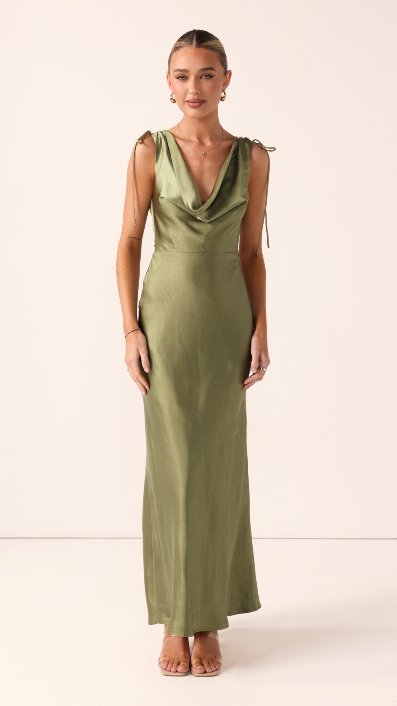 Madeline Cowl Neck Maxi Dress - Olive - Billy J