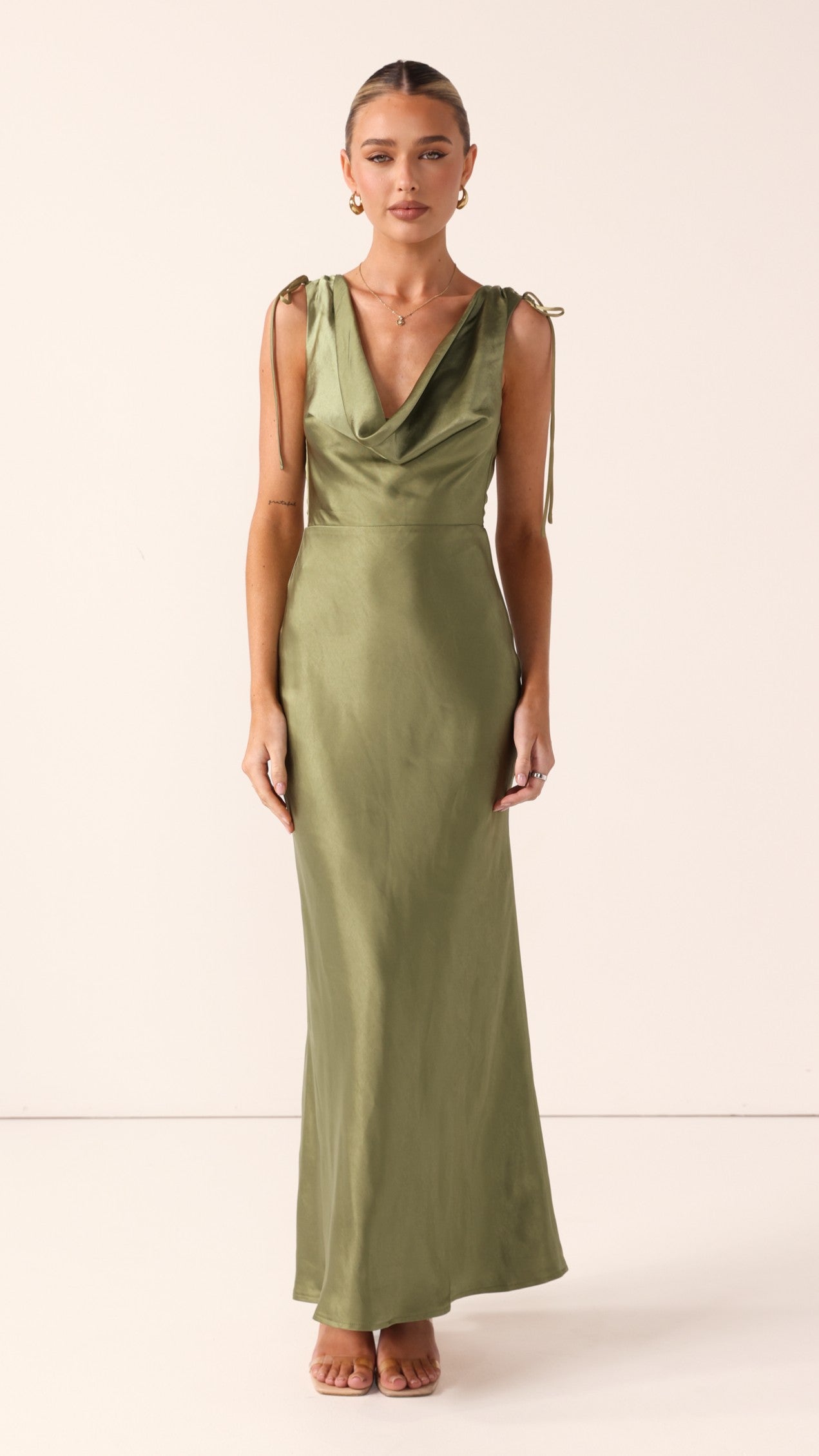 Madeline Cowl Neck Maxi Dress - Olive - Billy J