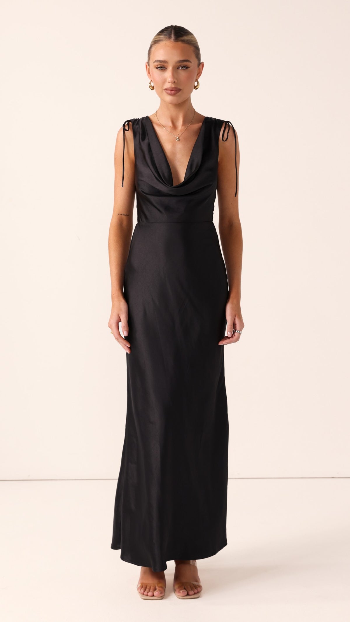 Madeline Cowl Neck Maxi Dress - Black - Billy J
