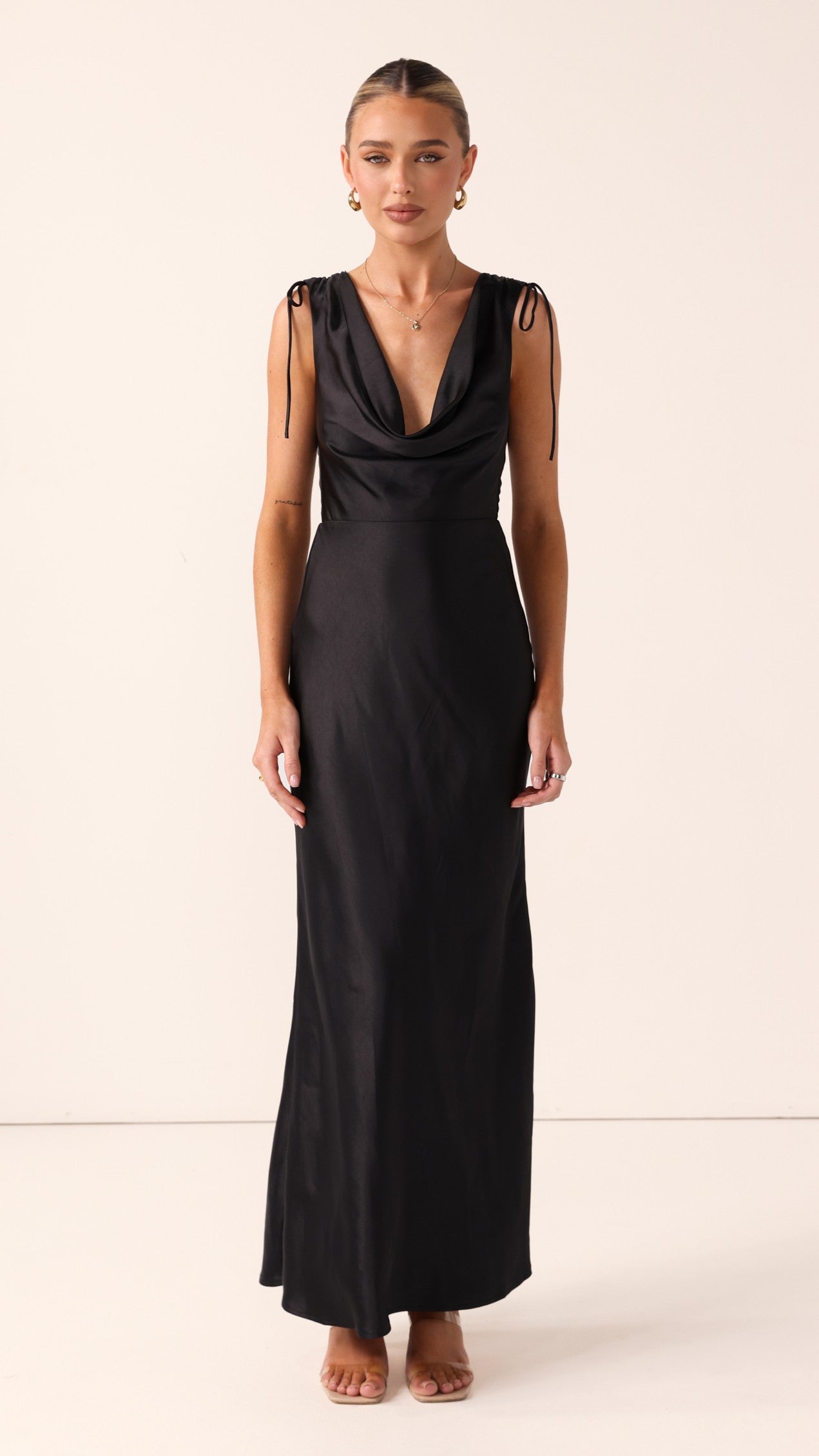 Madeline Cowl Neck Maxi Dress - Black - Billy J