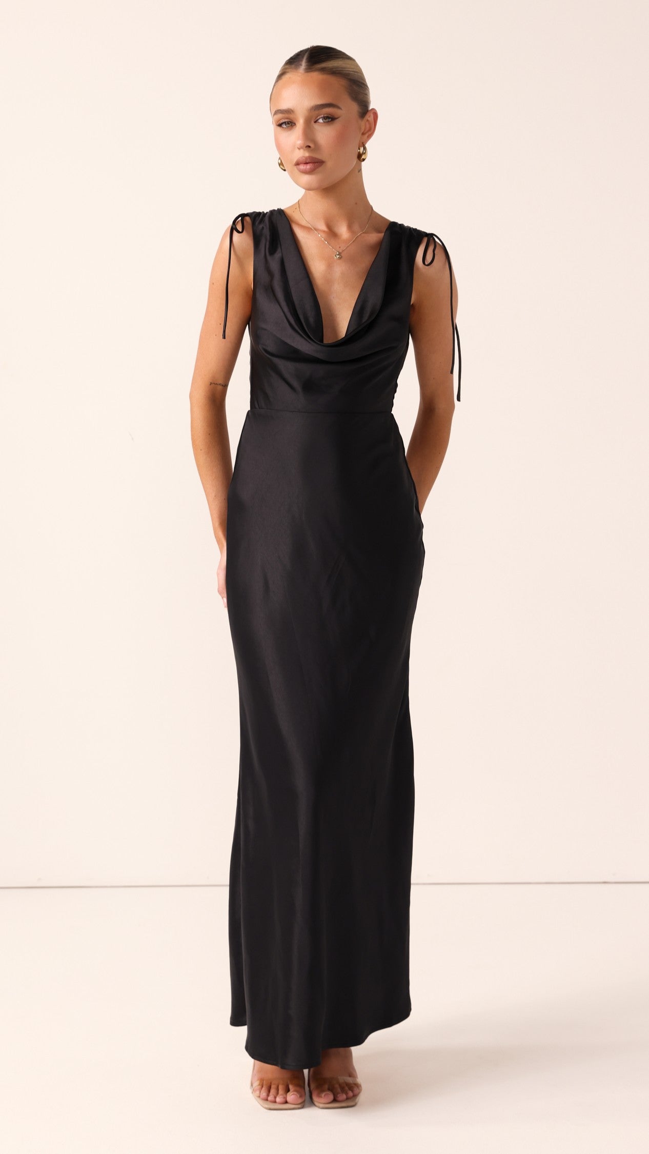 Madeline Cowl Neck Maxi Dress - Black - Billy J