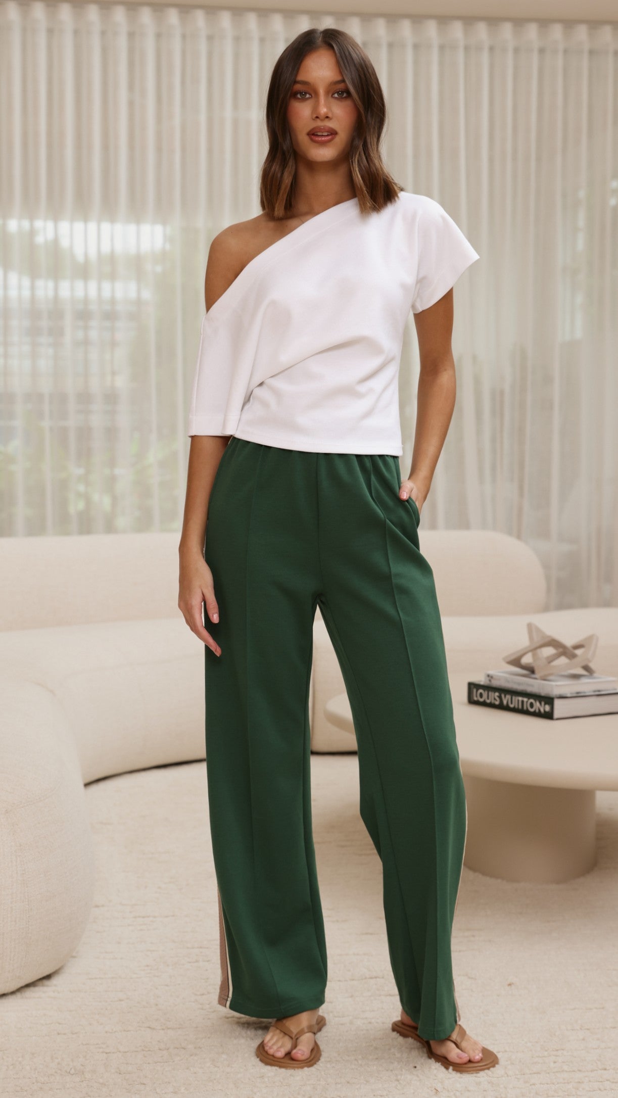 Isaiah Racer Stripe Pleated Trackpants - Green/Beige - Billy J