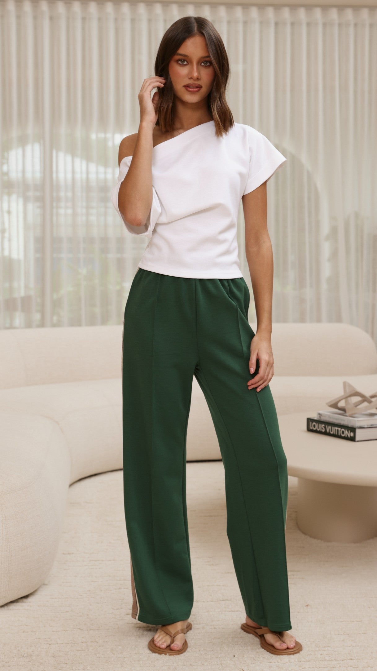Isaiah Racer Stripe Pleated Trackpants - Green/Beige - Billy J