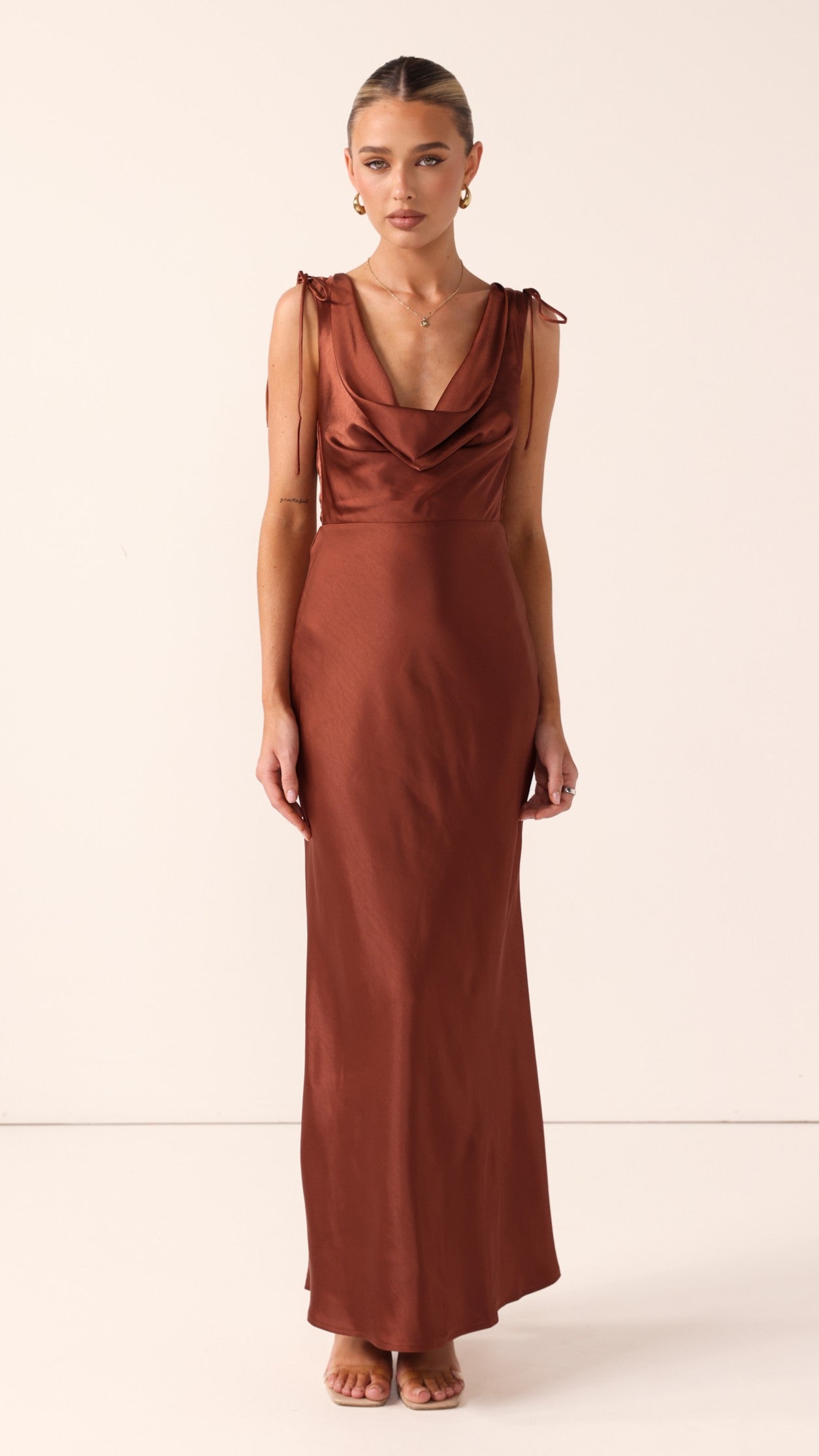 Madeline Cowl Neck Maxi Dress - Rust - Billy J