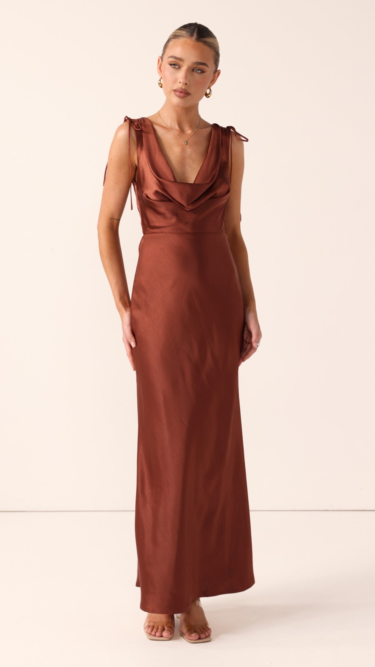 Madeline Cowl Neck Maxi Dress - Rust - Billy J