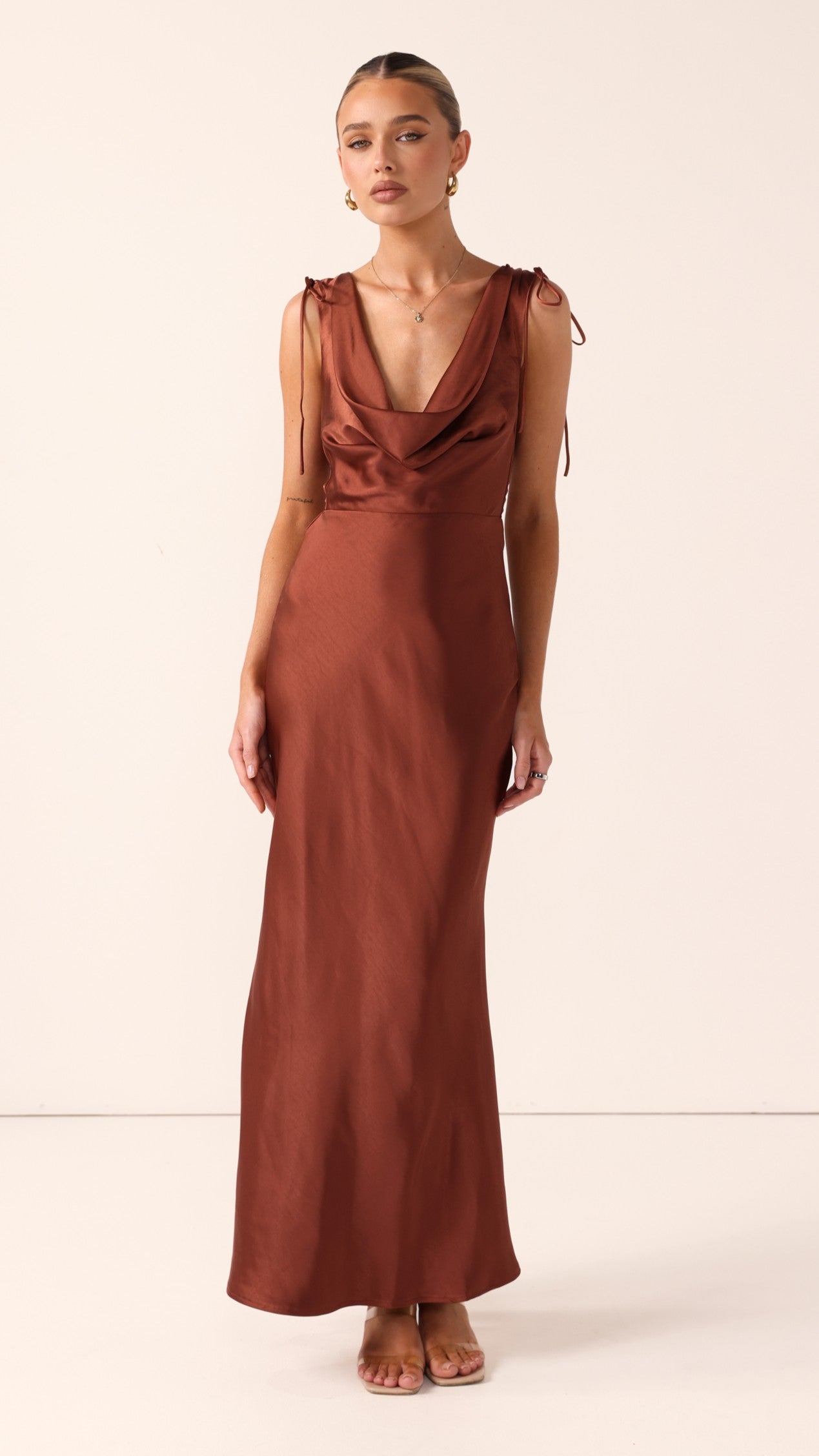 Madeline Cowl Neck Maxi Dress - Rust - Billy J