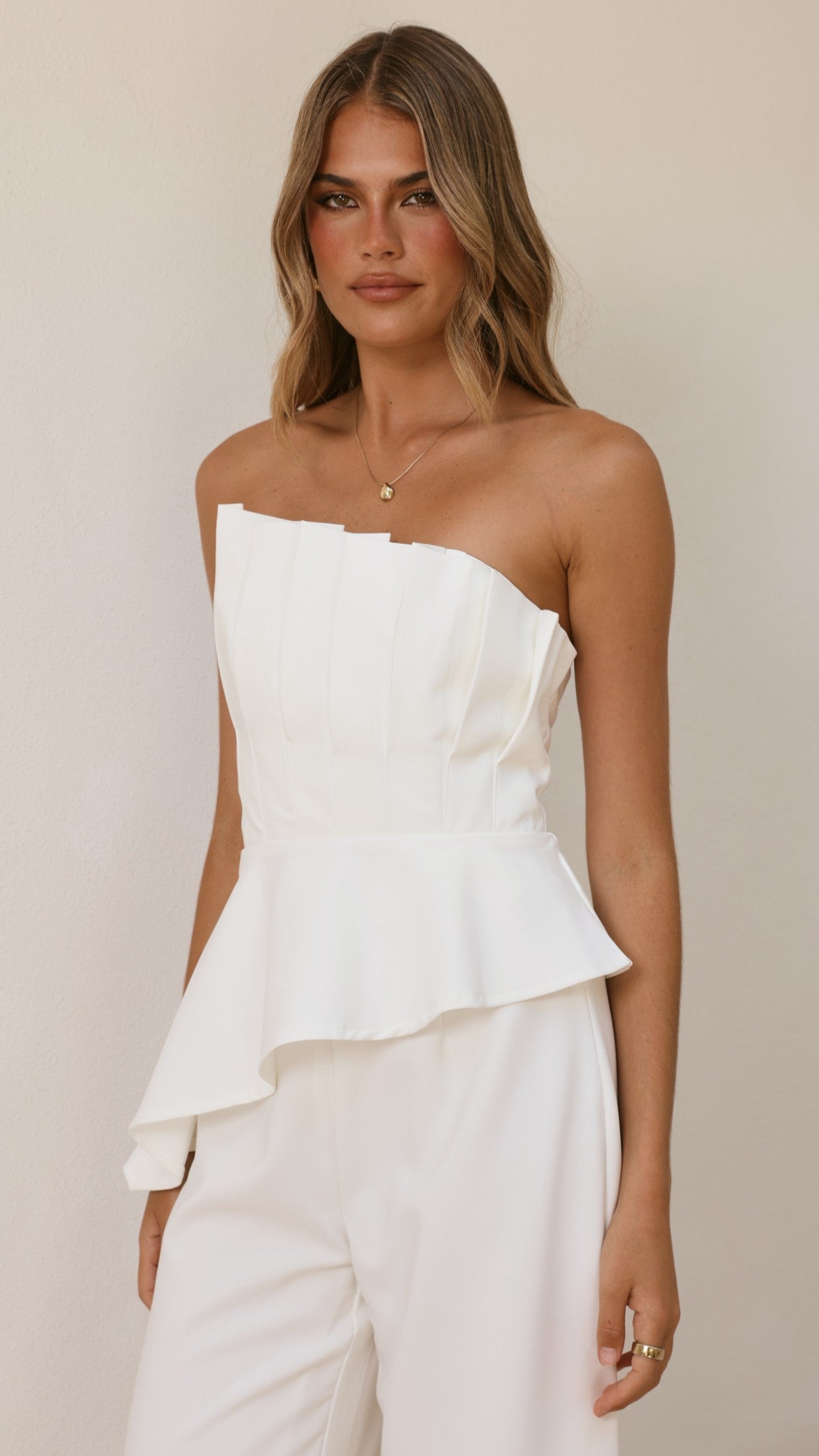Javana Asymmetrical Top and Pants Set - White - Billy J