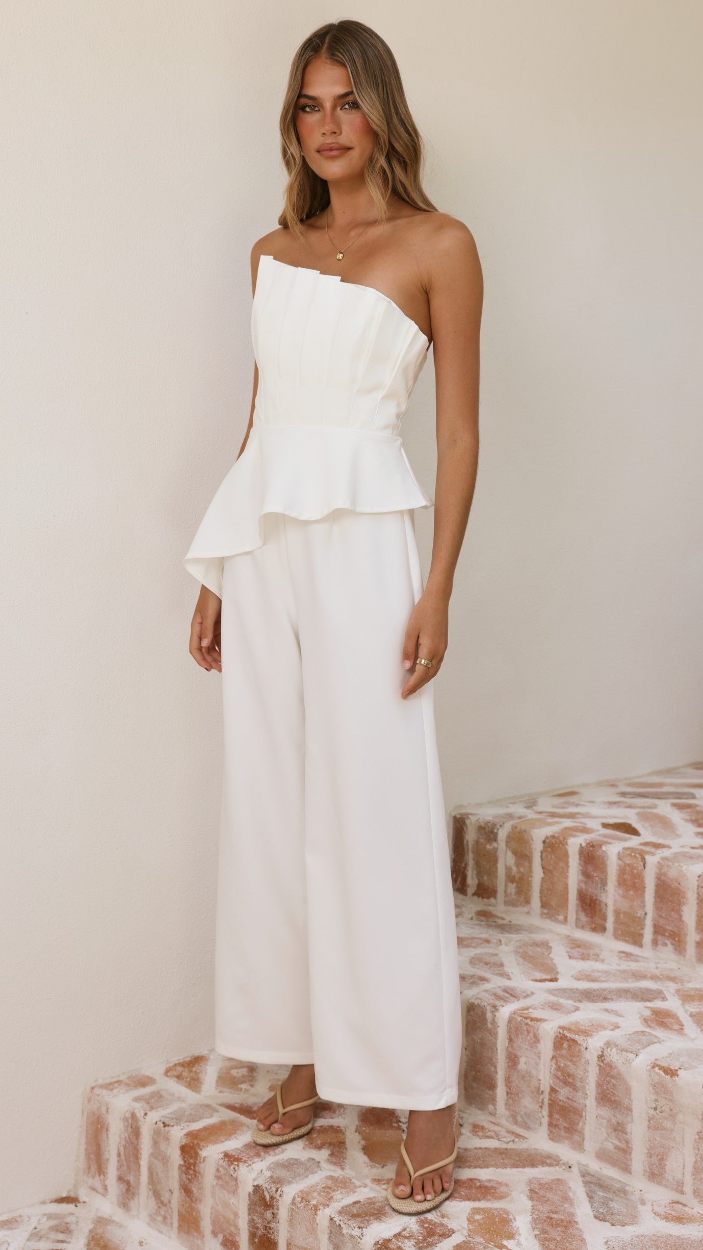Javana Asymmetrical Top and Pants Set - White - Billy J