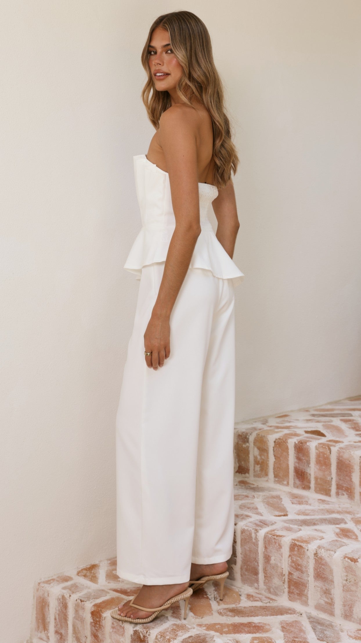 Javana Asymmetrical Top and Pants Set - White - Billy J