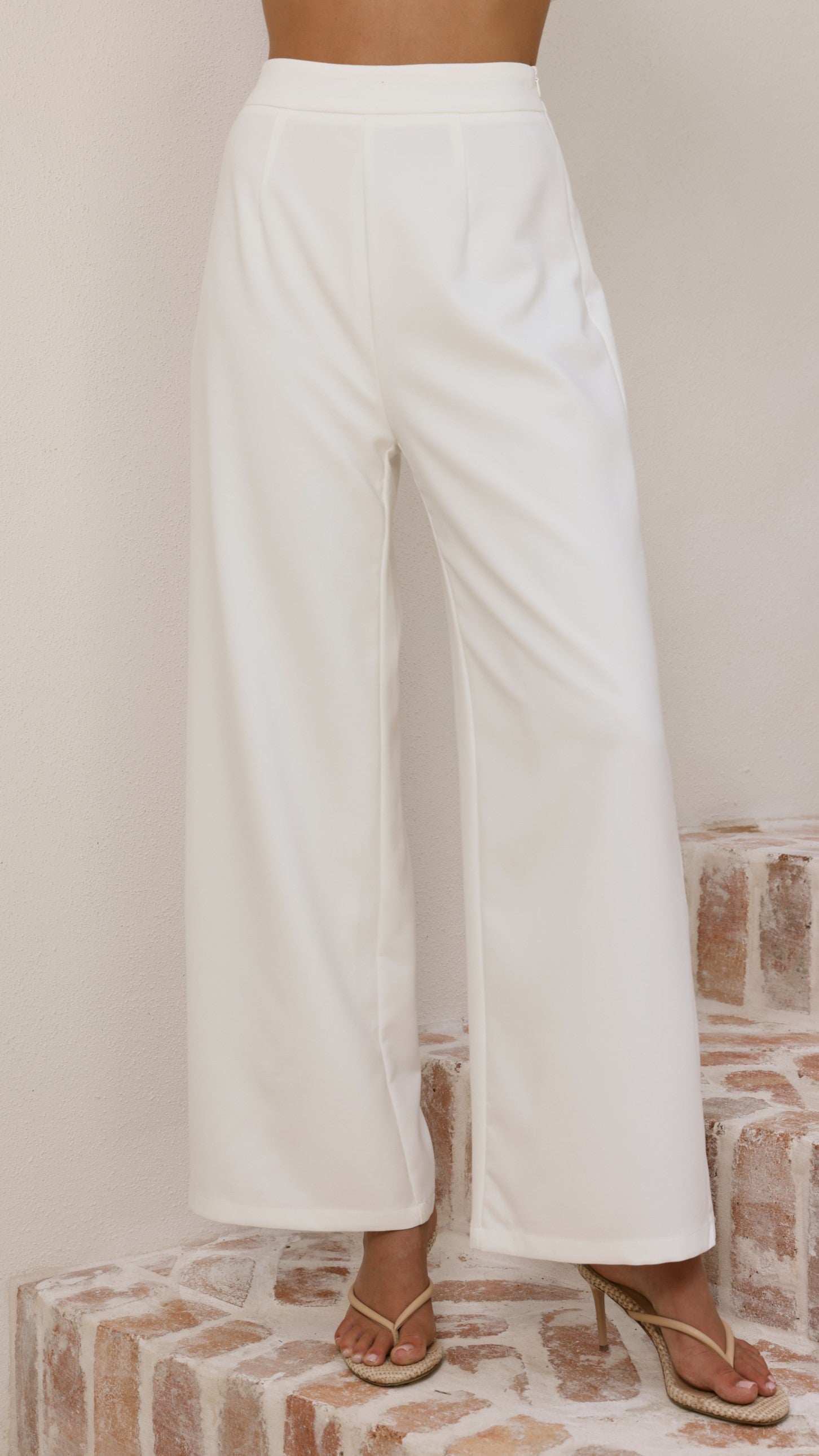 Javana Asymmetrical Top and Pants Set - White - Billy J