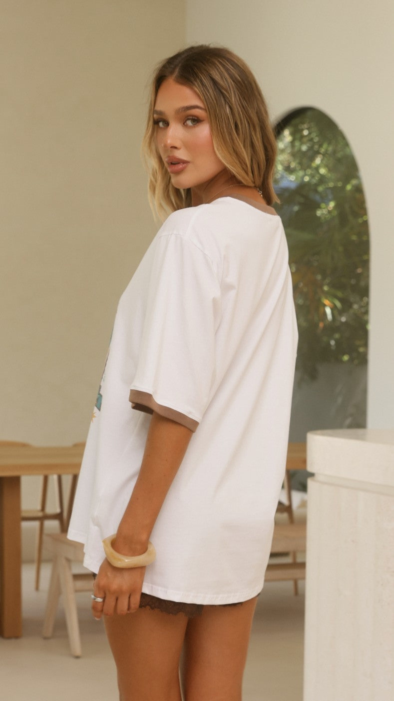 Howdy Havana Tee - White/Brown - Billy J