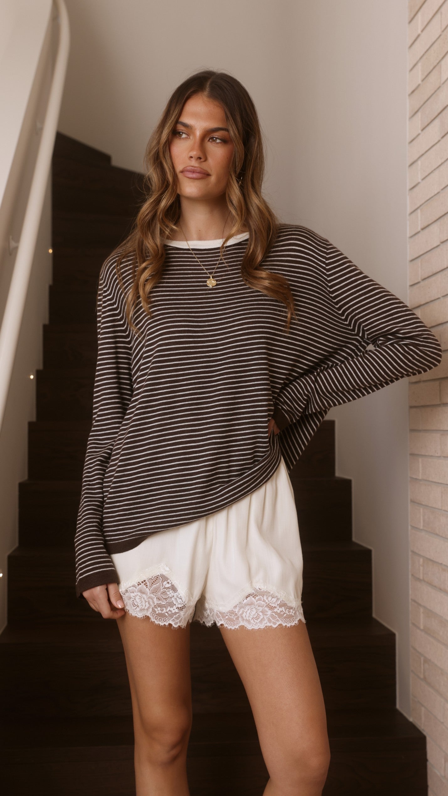 Ishana Long Sleeve Top - Brown Stripe - Billy J