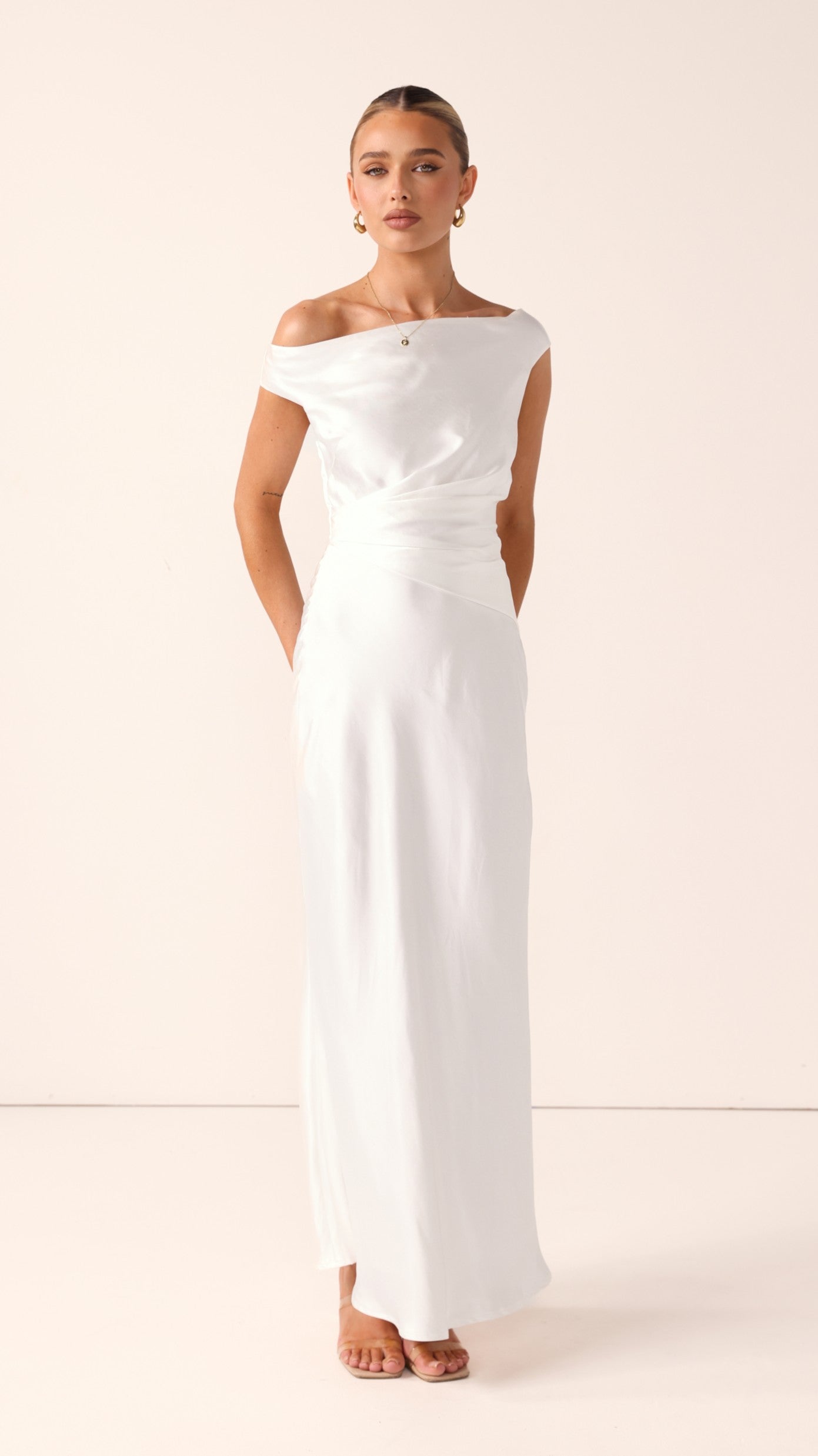Auria Off Shoulder Maxi Dress - Ivory - Billy J