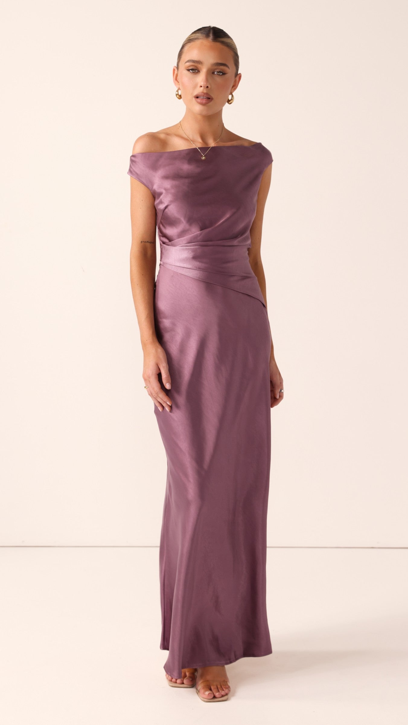 Auria Off Shoulder Maxi Dress - Plum - Billy J