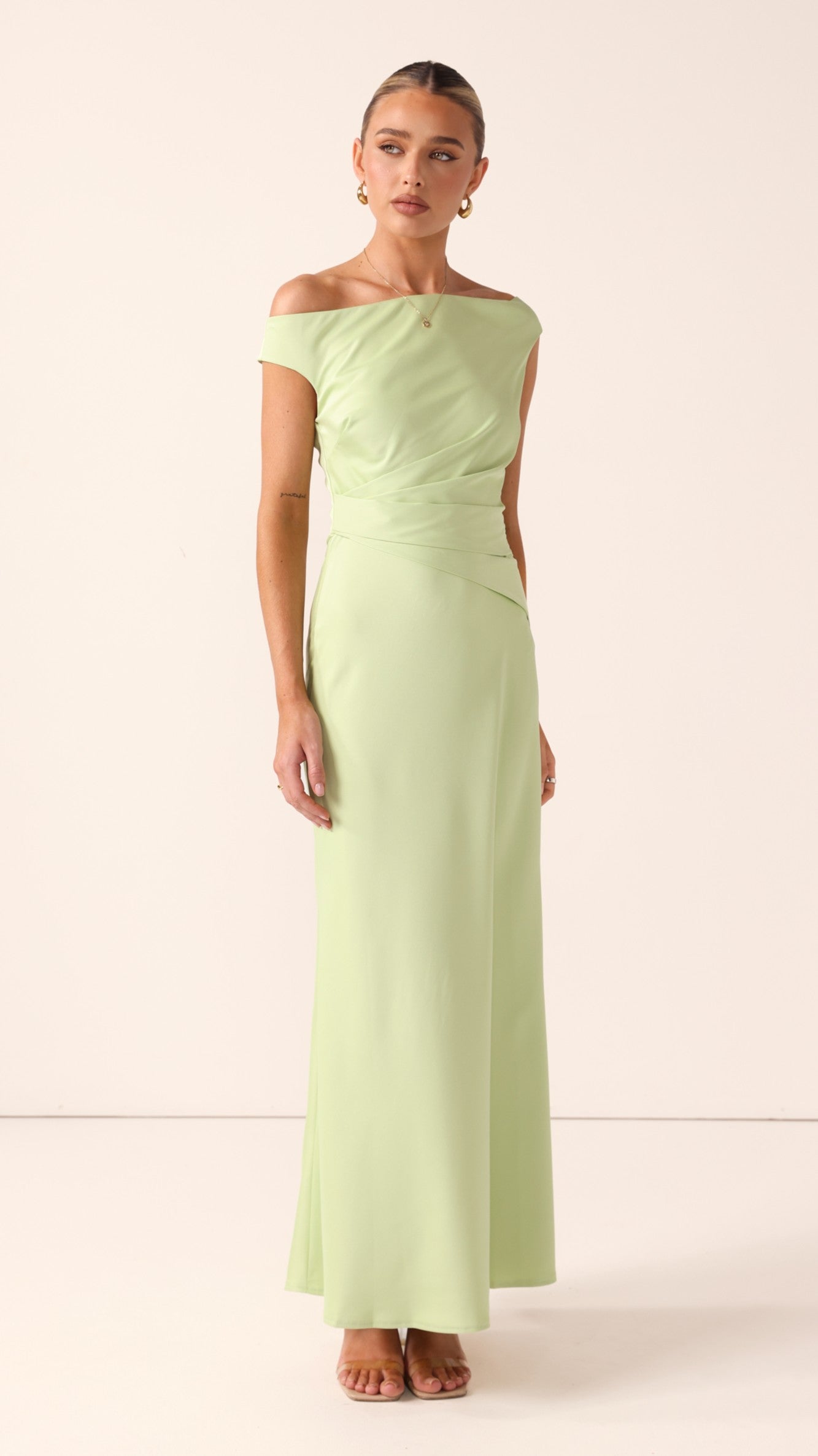 Auria Off Shoulder Maxi Dress - Key Lime - Billy J