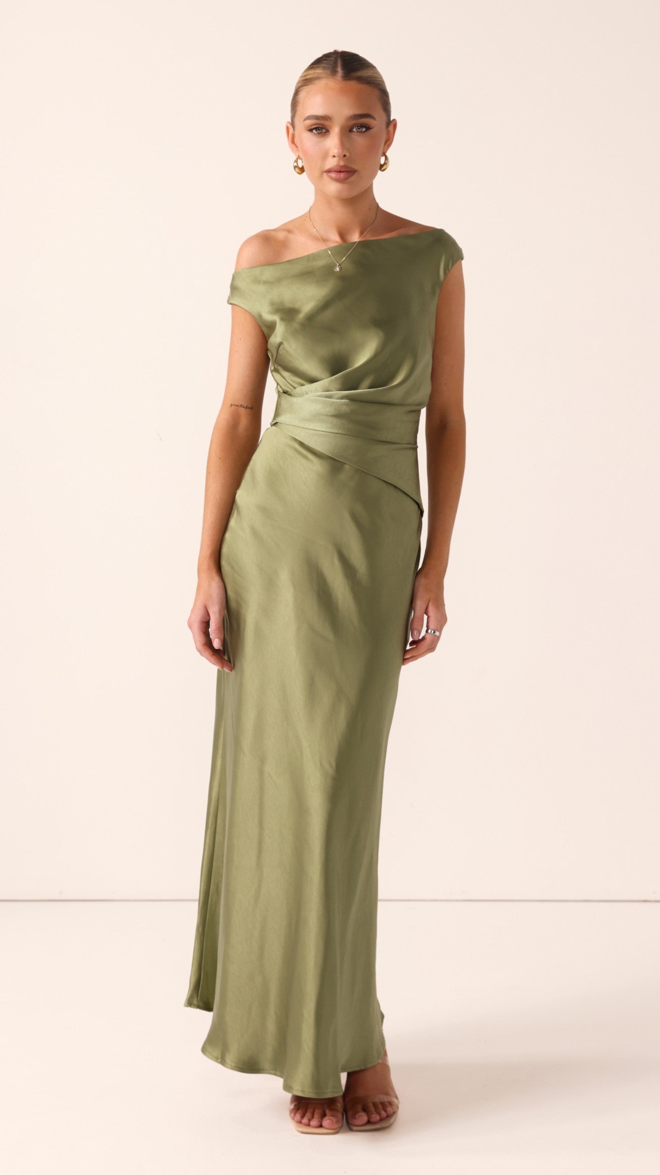 Auria Off Shoulder Maxi Dress - Olive - Billy J