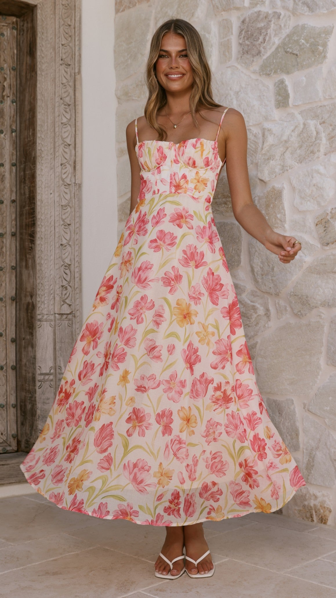 Rahima Maxi Dress - Pink/Yellow Flower - Buy Women's Dresses - Billy J
