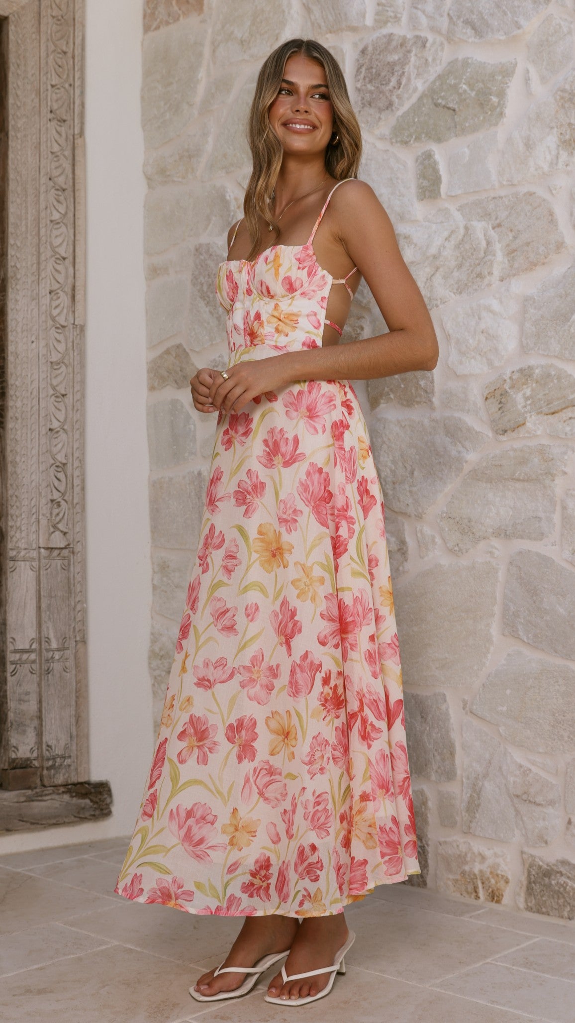 Rahima Maxi Dress - Pink/Yellow Flower - Buy Women's Dresses - Billy J