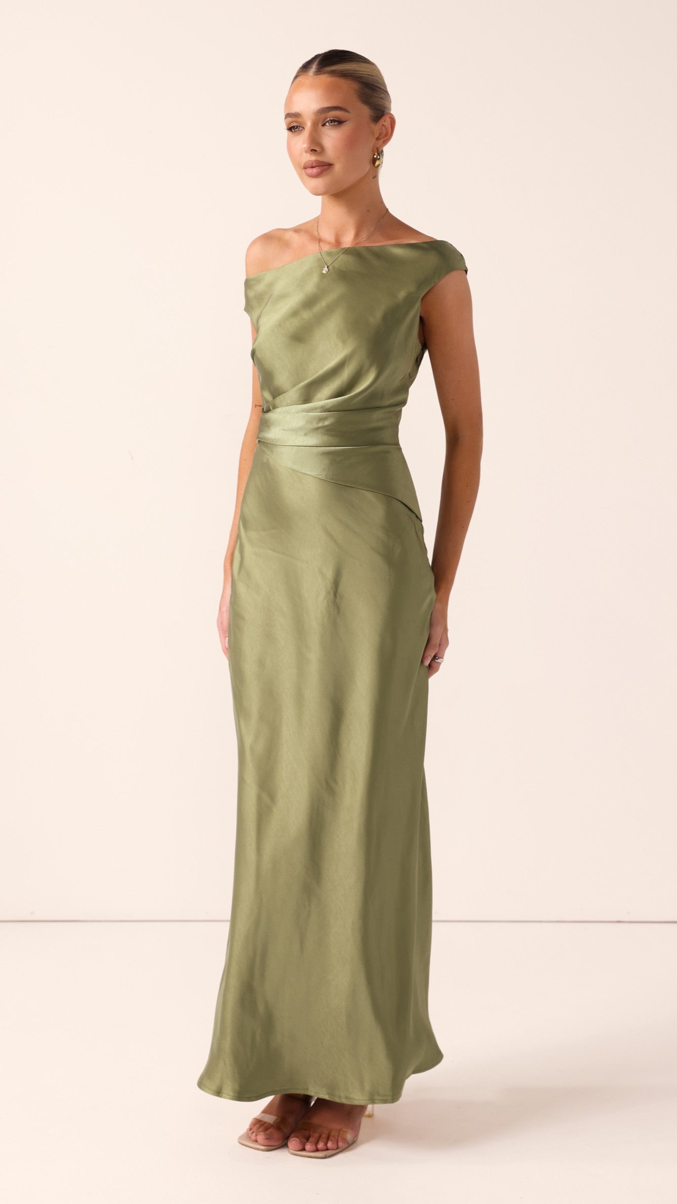 Auria Off Shoulder Maxi Dress - Olive - Billy J