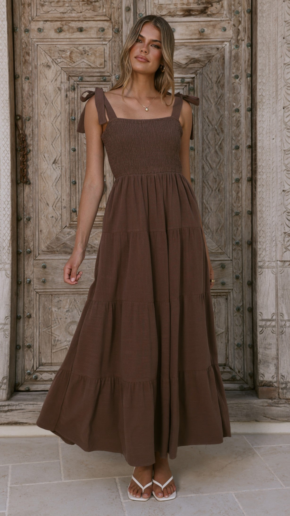 Carlina Tiered Maxi Dress - Chocolate - Billy J