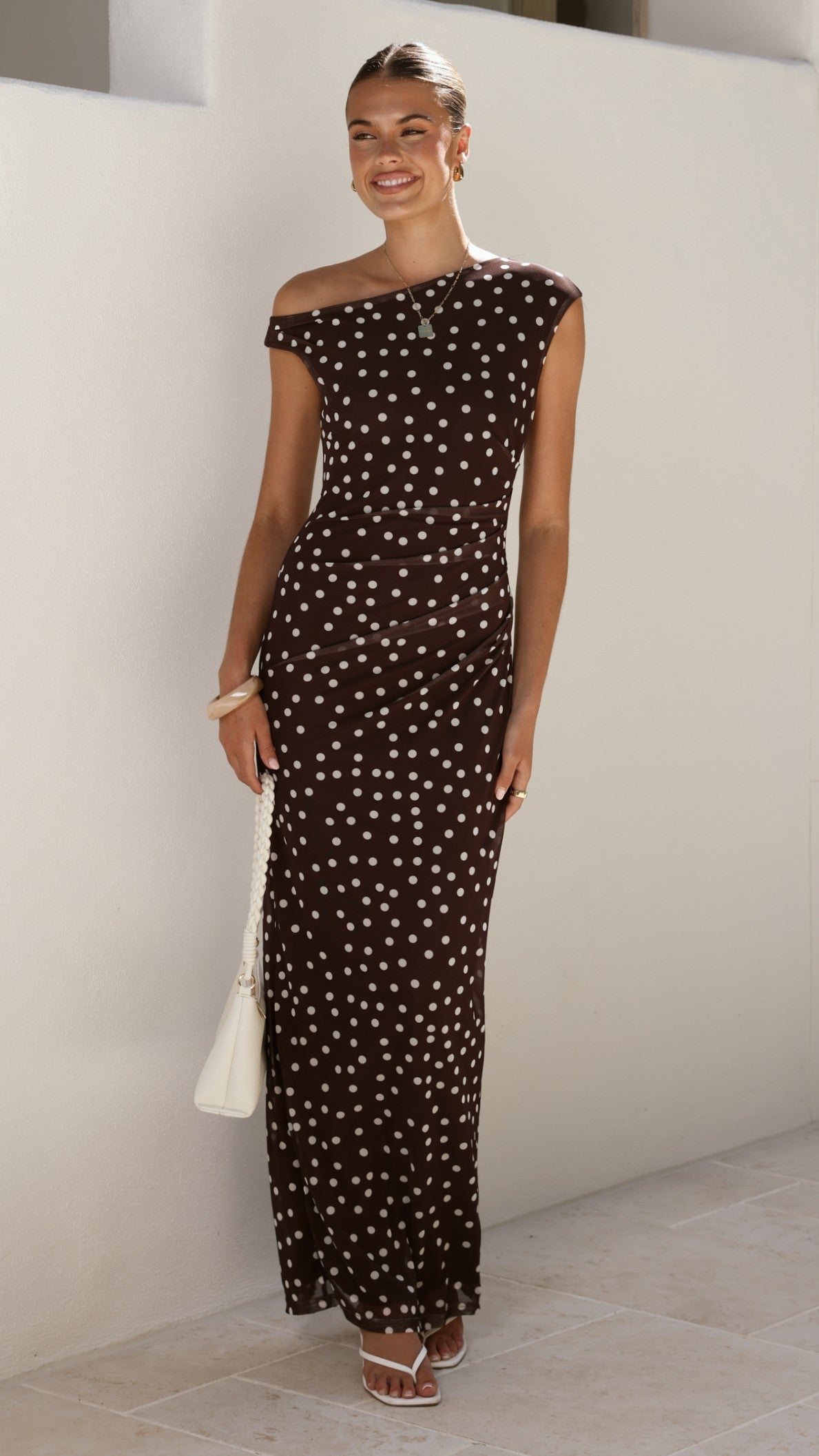 Lilani Maxi Dress - Chocolate/White Polka Dot - Billy J