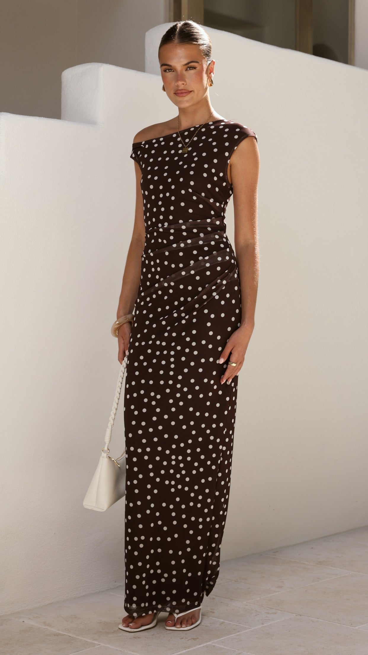 Lilani Maxi Dress - Chocolate/White Polka Dot - Billy J