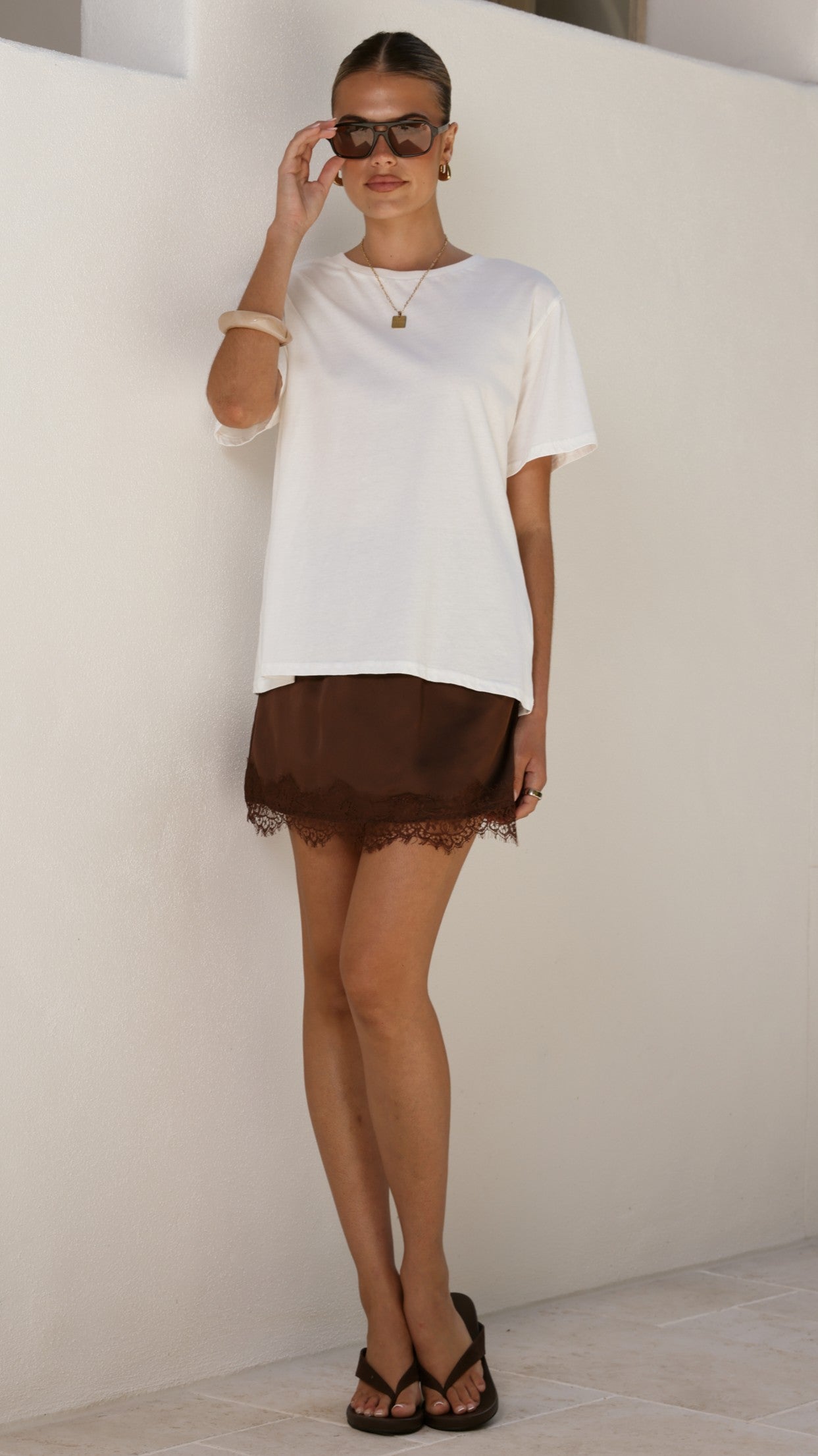 Elizabella Lace Mini Skirt - Chocolate - Billy J