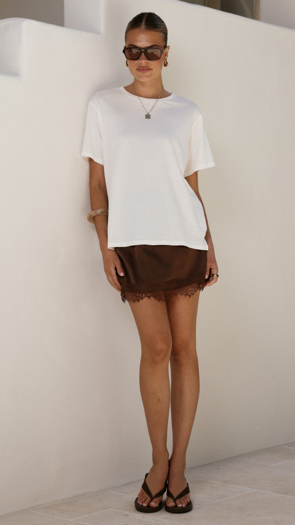 Elizabella Lace Mini Skirt - Chocolate - Billy J