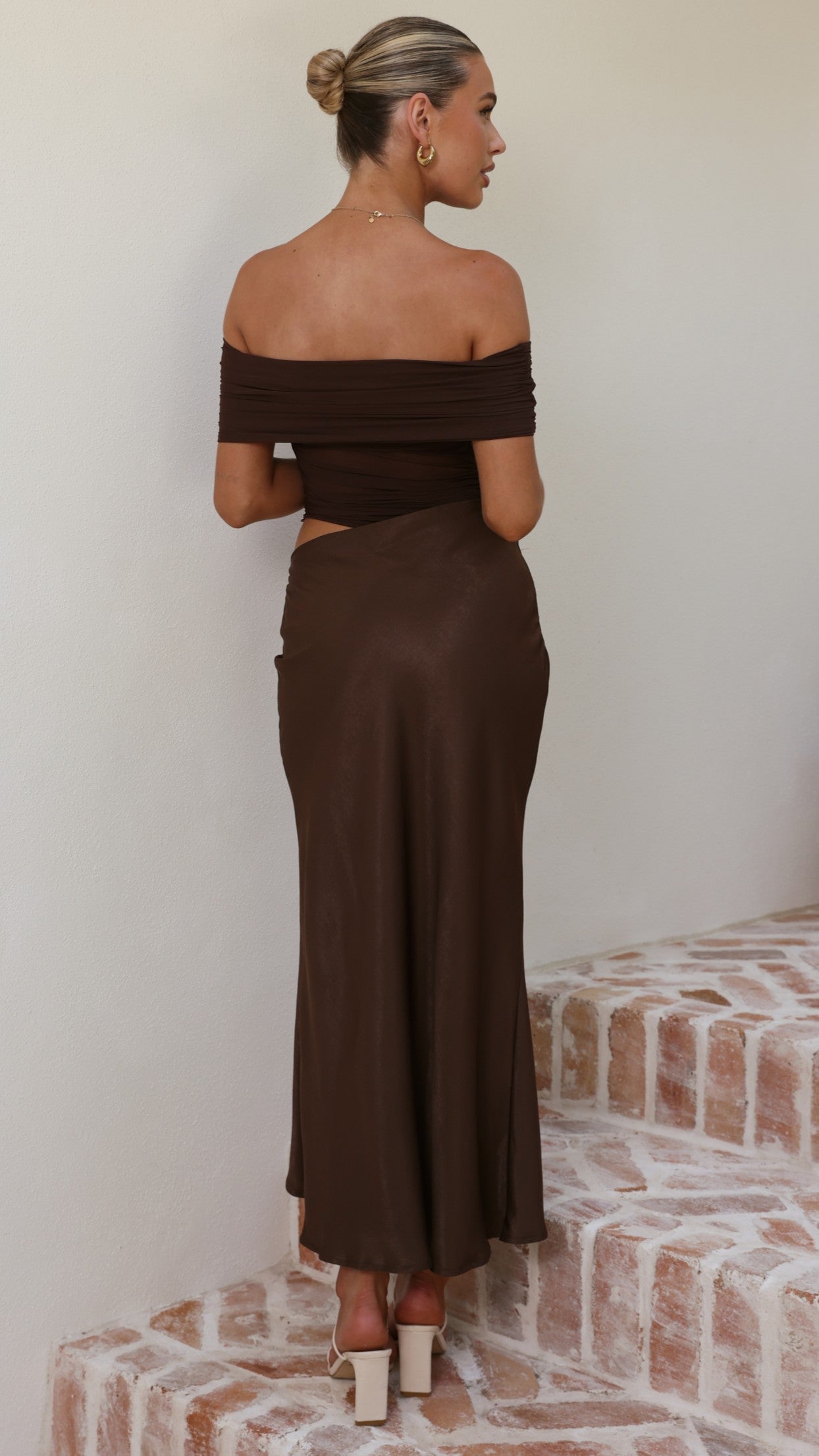 Daena Off Shoulder Maxi Dress - Chocolate - Billy J