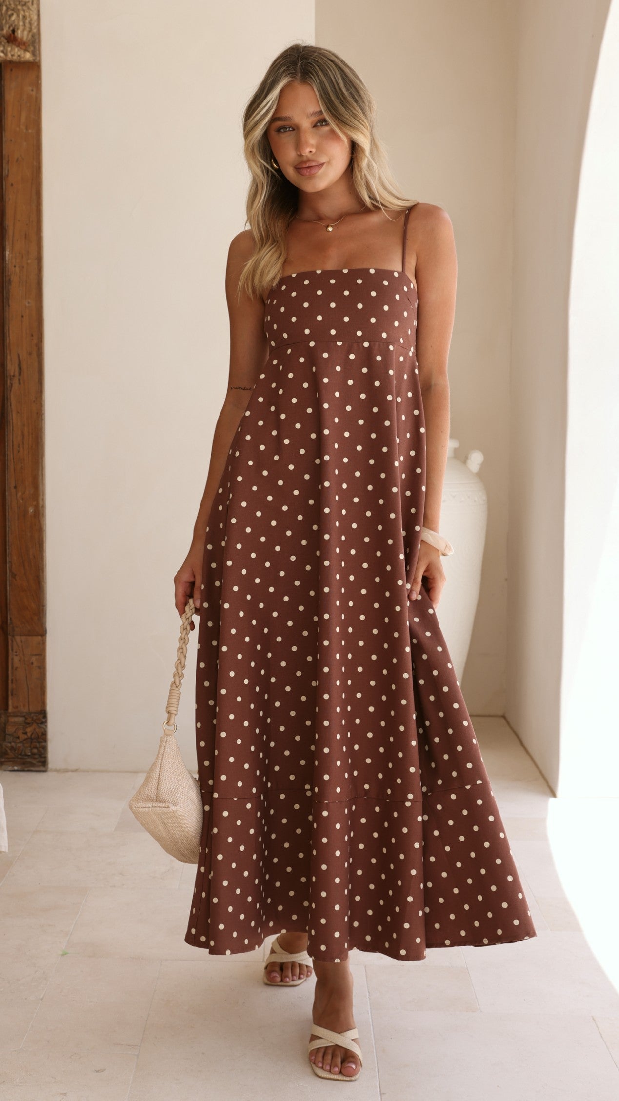 Elie Maxi Dress - Chocolate/Cream Polka Dot - Billy J