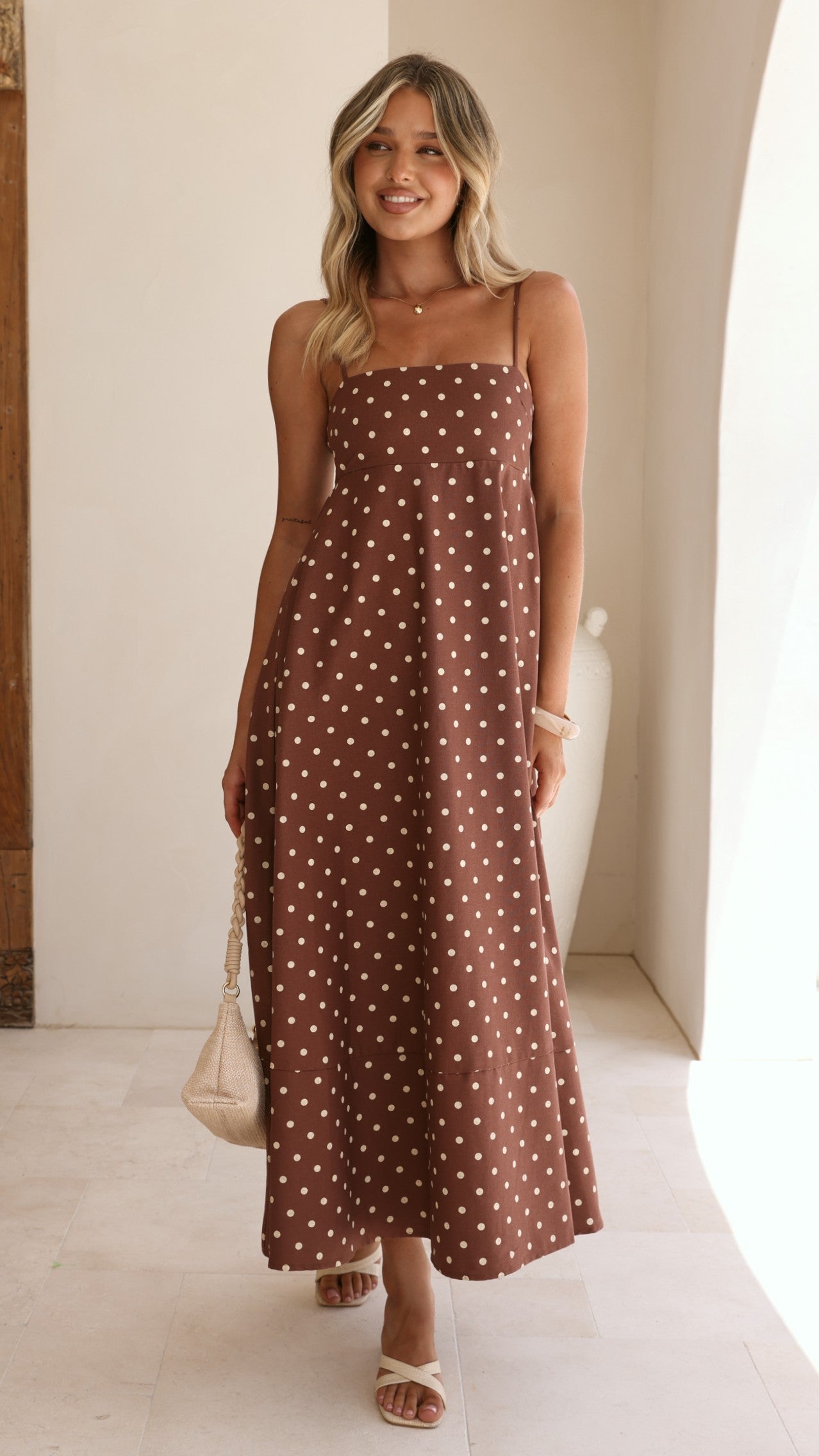Elie Maxi Dress - Chocolate/Cream Polka Dot - Billy J