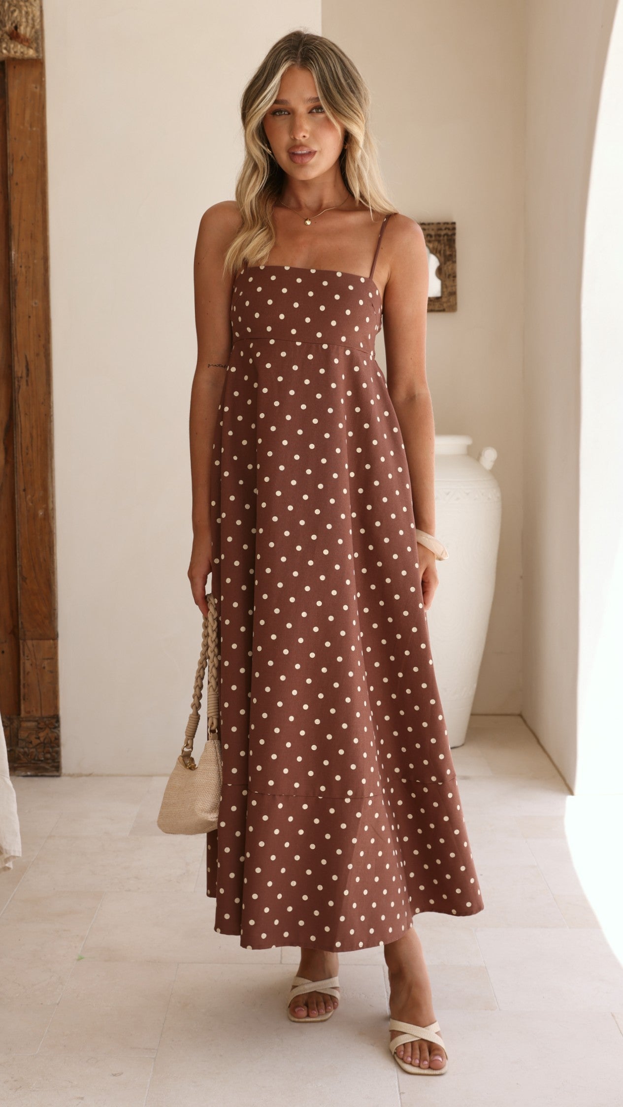 Elie Maxi Dress - Chocolate/Cream Polka Dot - Billy J