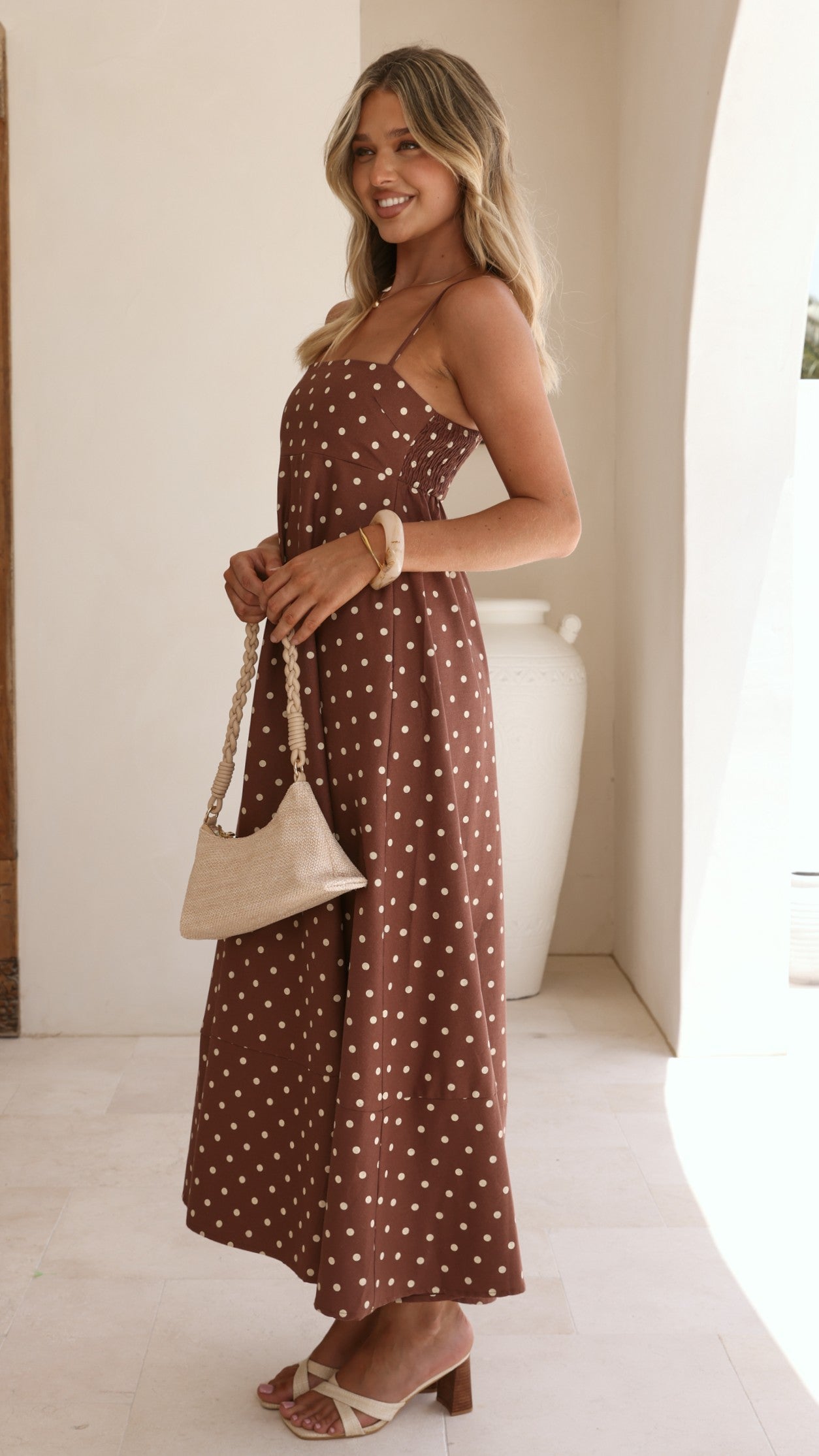 Elie Maxi Dress - Chocolate/Cream Polka Dot - Billy J