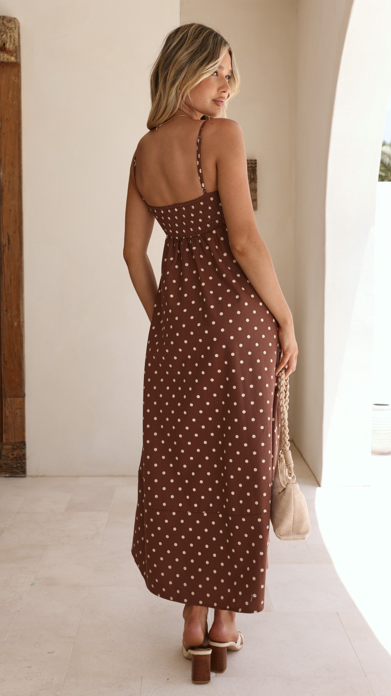 Elie Maxi Dress - Chocolate/Cream Polka Dot - Billy J