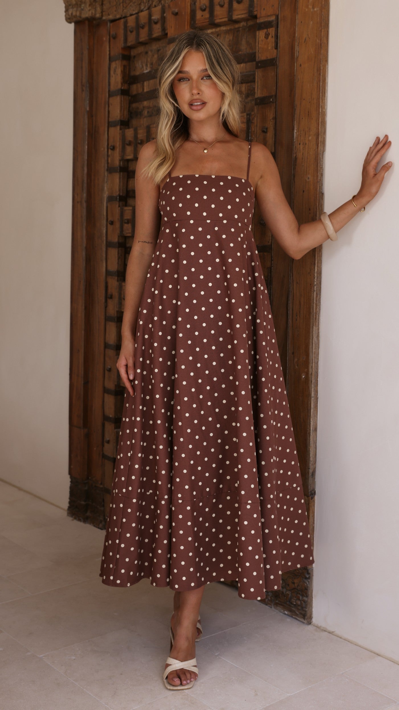 Elie Maxi Dress - Chocolate/Cream Polka Dot - Billy J