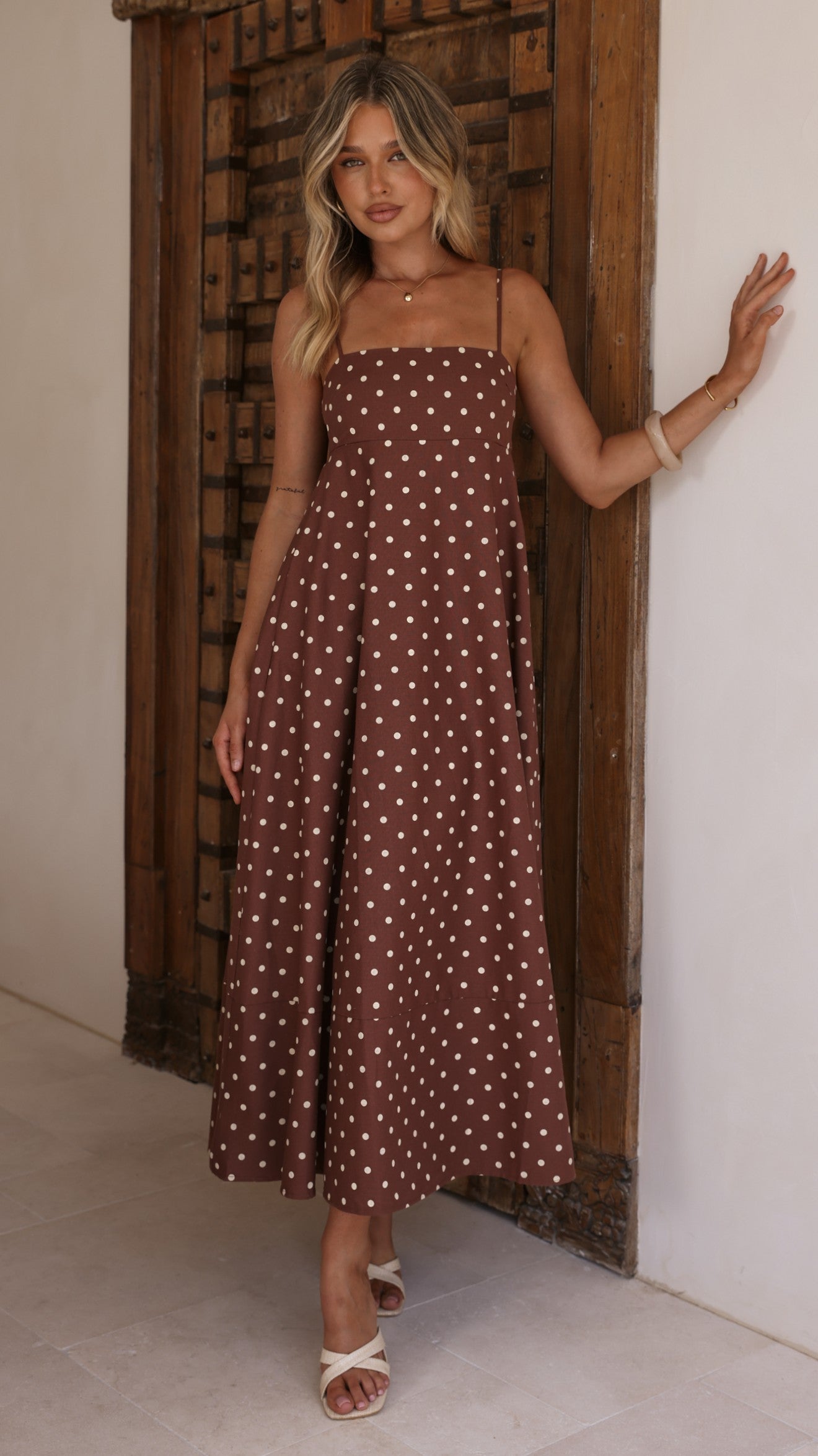 Elie Maxi Dress - Chocolate/Cream Polka Dot - Billy J
