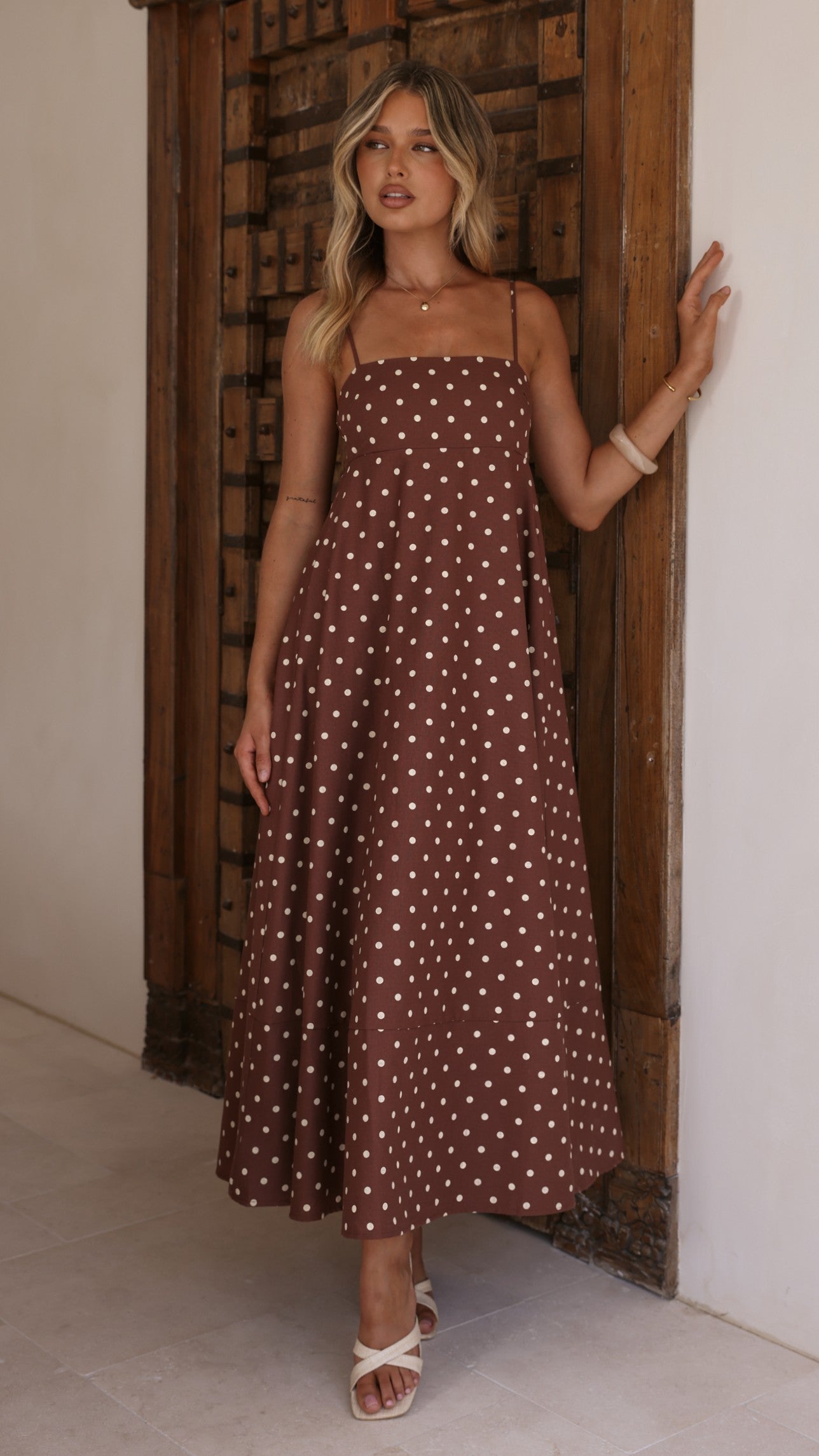 Elie Maxi Dress - Chocolate/Cream Polka Dot - Billy J