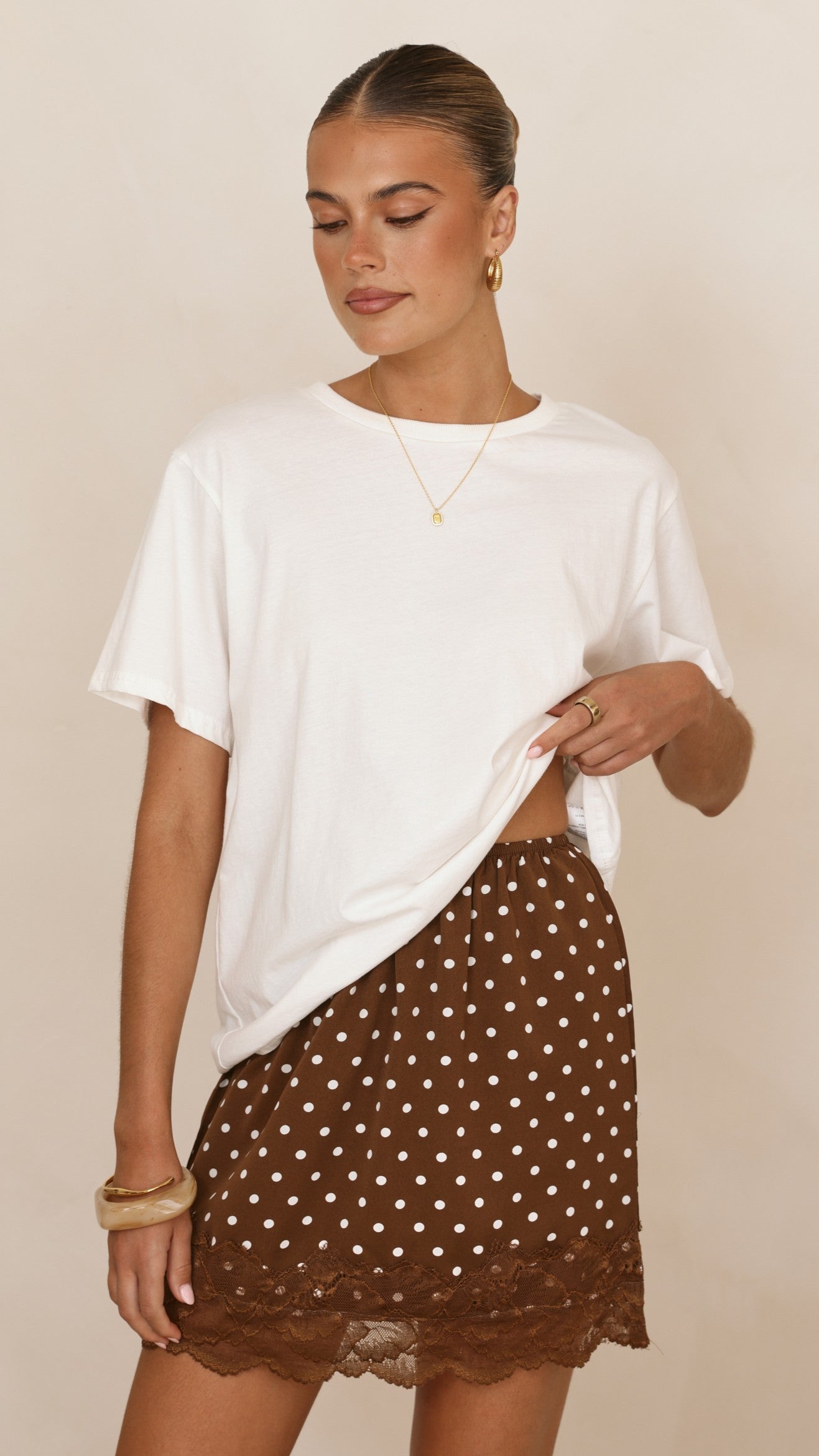Kiki Lace Mini Skirt - Chocolate Polka - Billy J