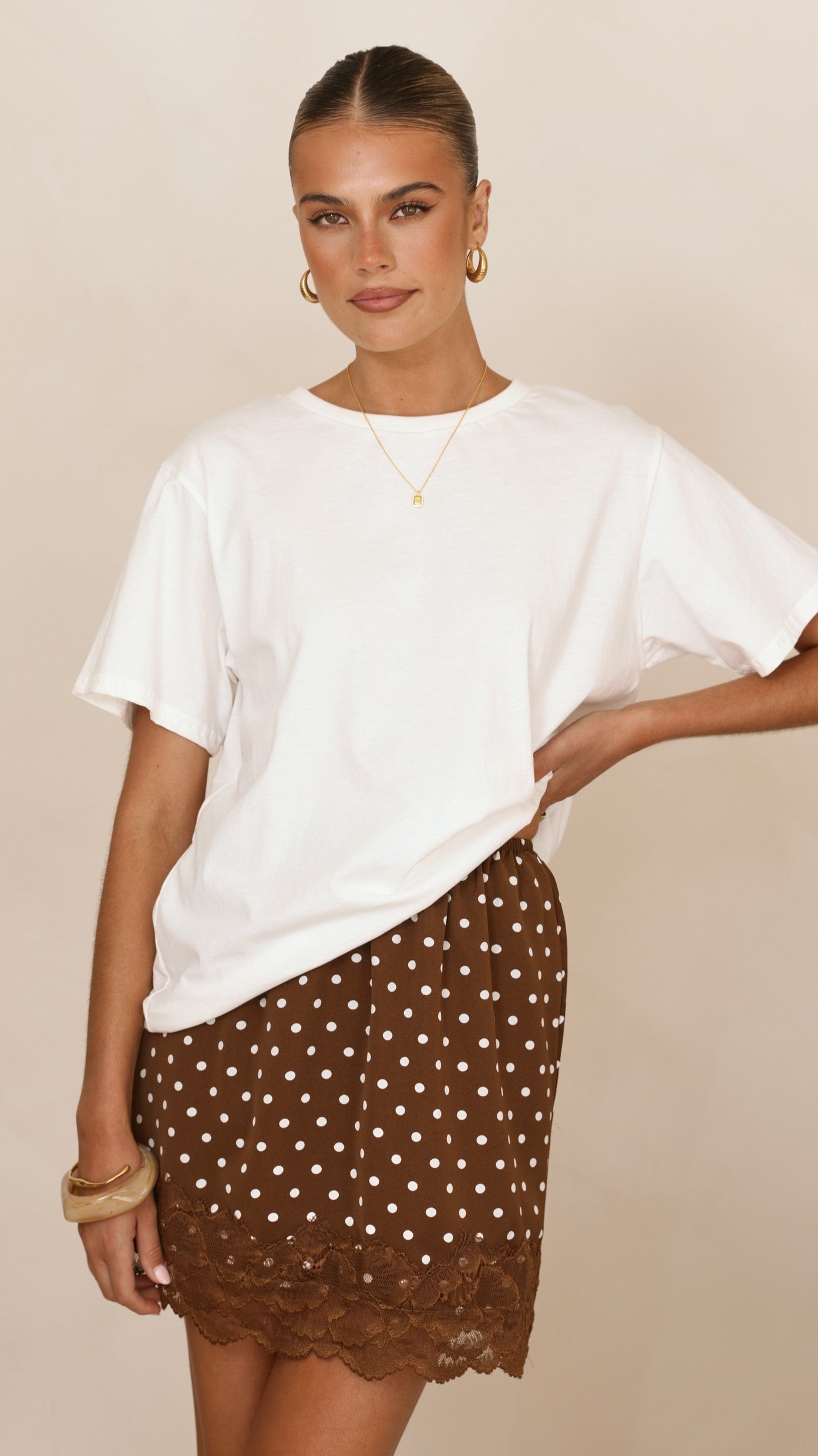 Kiki Lace Mini Skirt - Chocolate Polka - Billy J