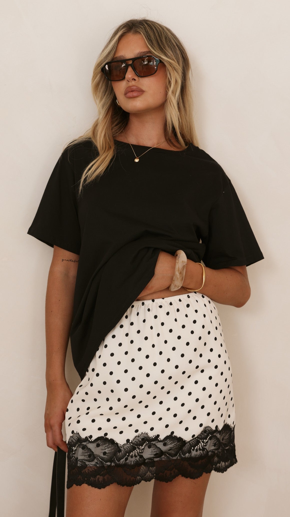 Kiki Lace Mini Skirt - Cream/Black Polka - Billy J