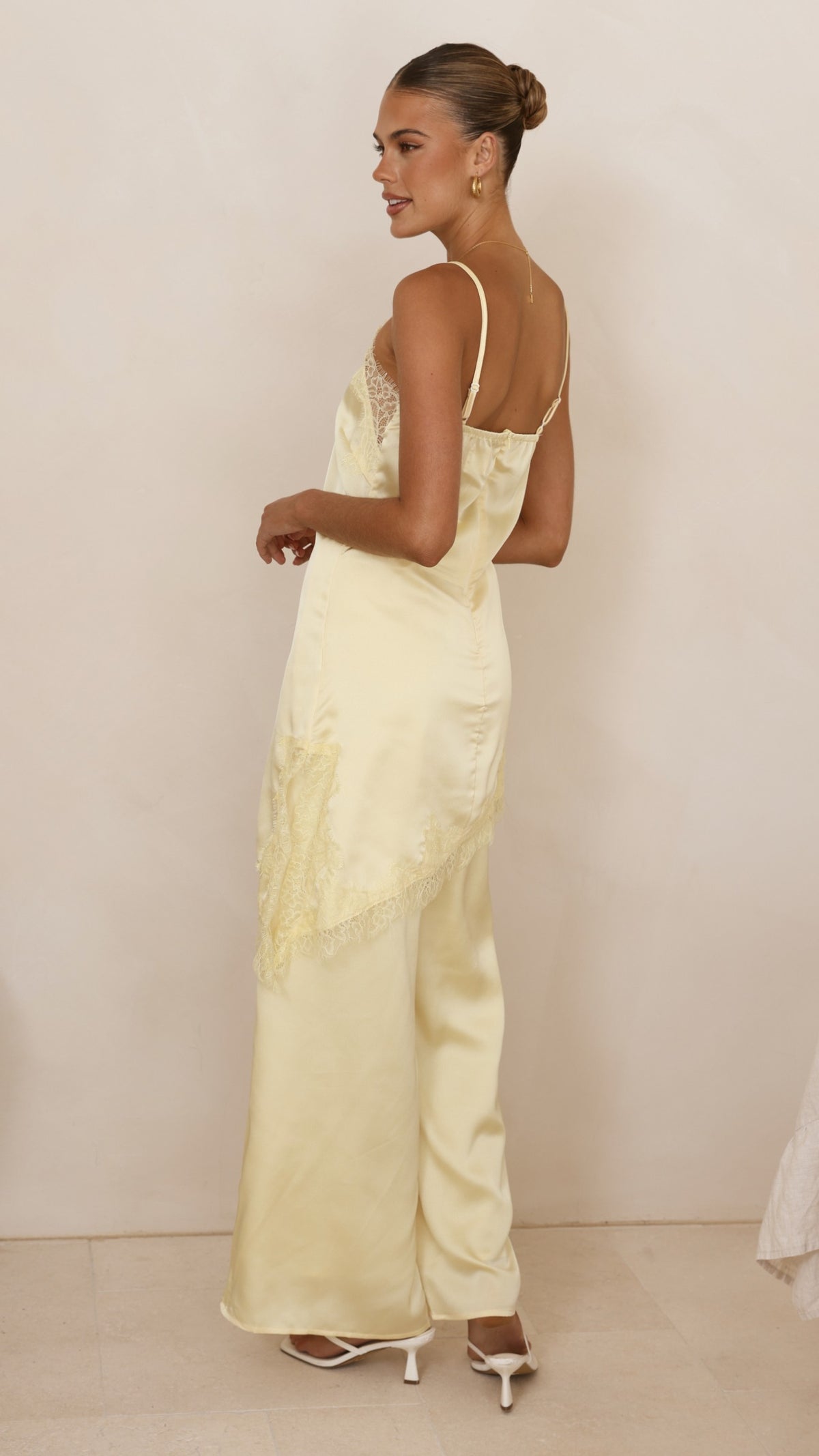 Hayleigh Asymmetrical Top and Pants Set - Yellow/Lace - Billy J