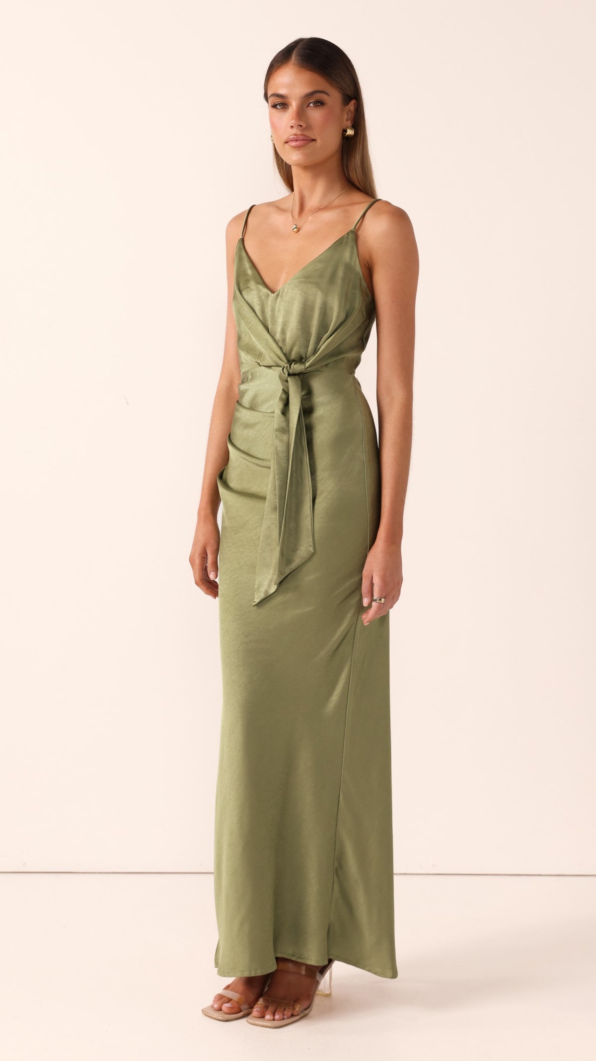 Yasmeen Tie Front Maxi Dress - Olive - Billy J