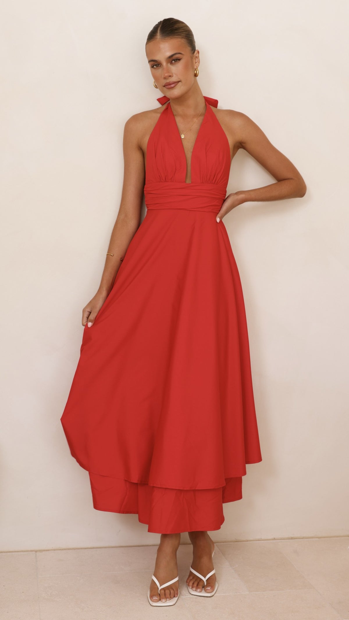 Kathy Halter Neck Maxi Dress - Red - Billy J